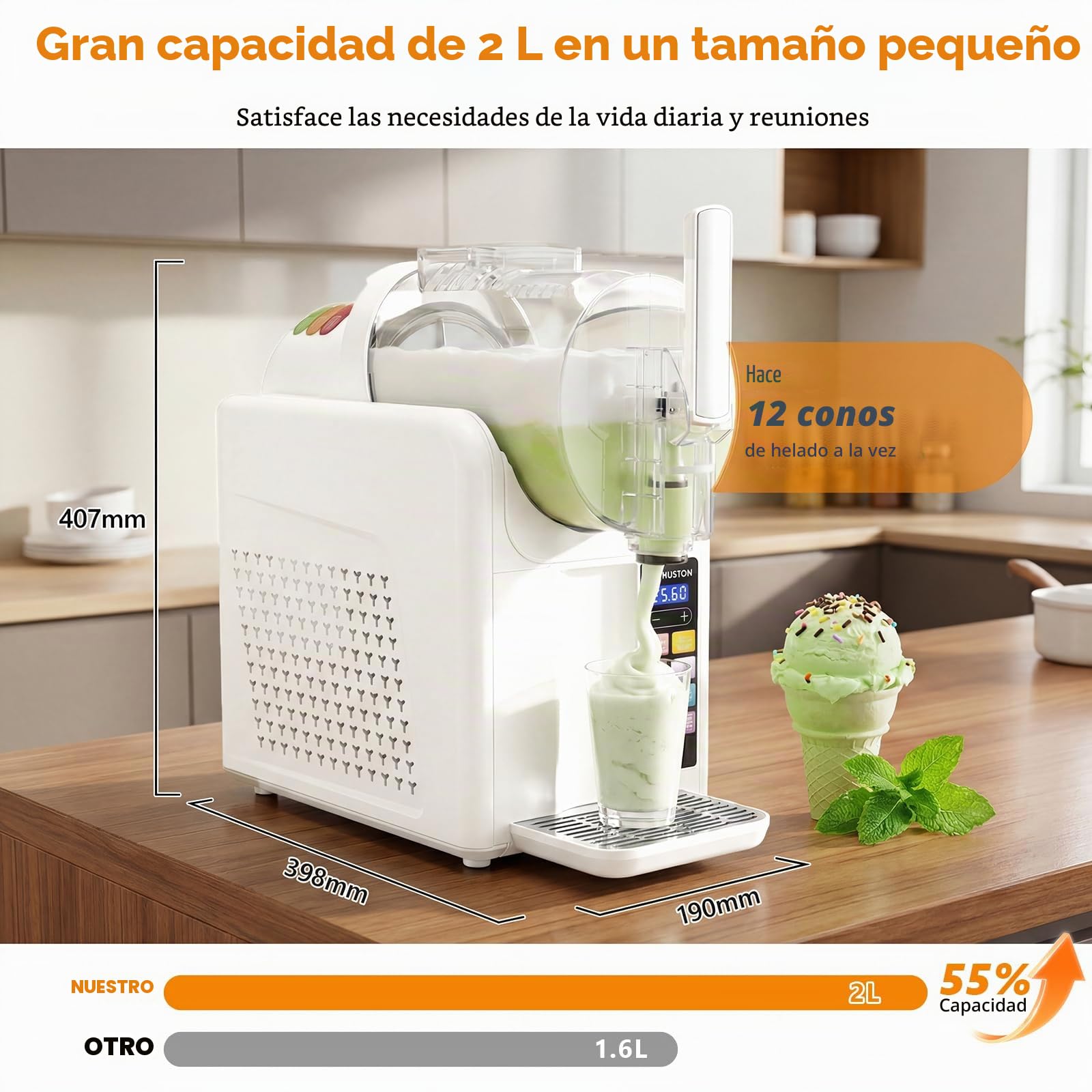 Máquina de granizado Granizadora Heladera capacidad de 2L Slushie Maker, Pantalla LED y 7 programas batidos, maquina helados granizadora maquina malteadas, cócteles con batidos y margaritas (Blanco)