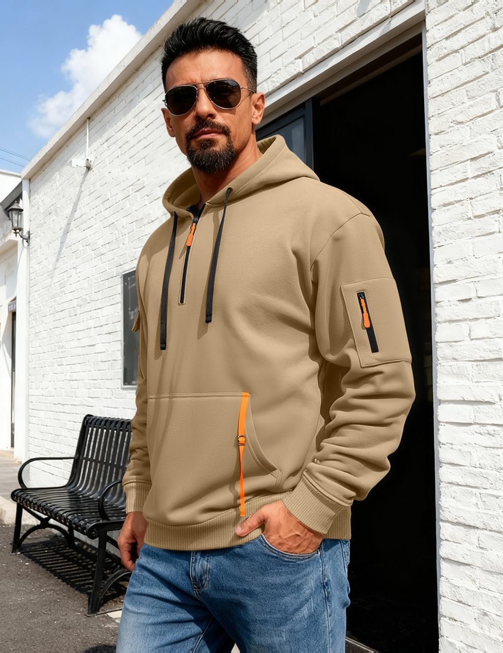 Men's Pullover Hoodies Quarter Zip Long Sleeve Shirts Drawstring Sports Casual Hooded Sweatshirts with Pockets - Image 2