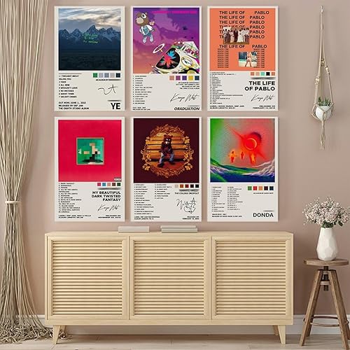 Miniatura 4 de NZIQB Póster de Kanye West - Juego de 6 pósteres musicales de 8 x 12 pulgadas para habitación, lienzo estético, arte de pared para adolescentes,