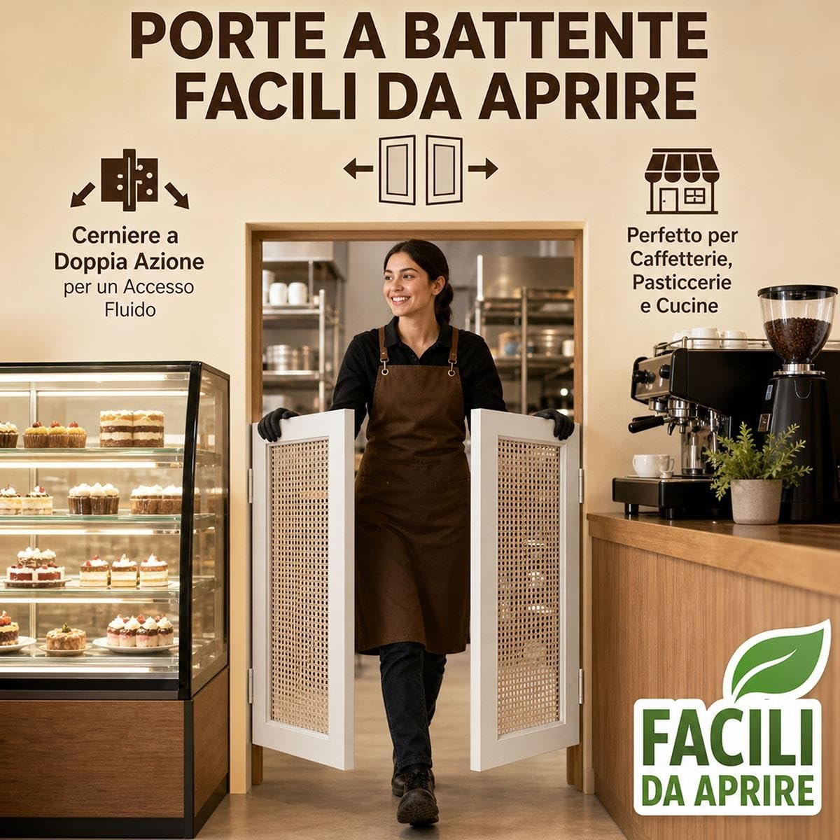 Puerta Vaiven de Madera Maciza para Interiores, Puerta Batiente 2 Hojas