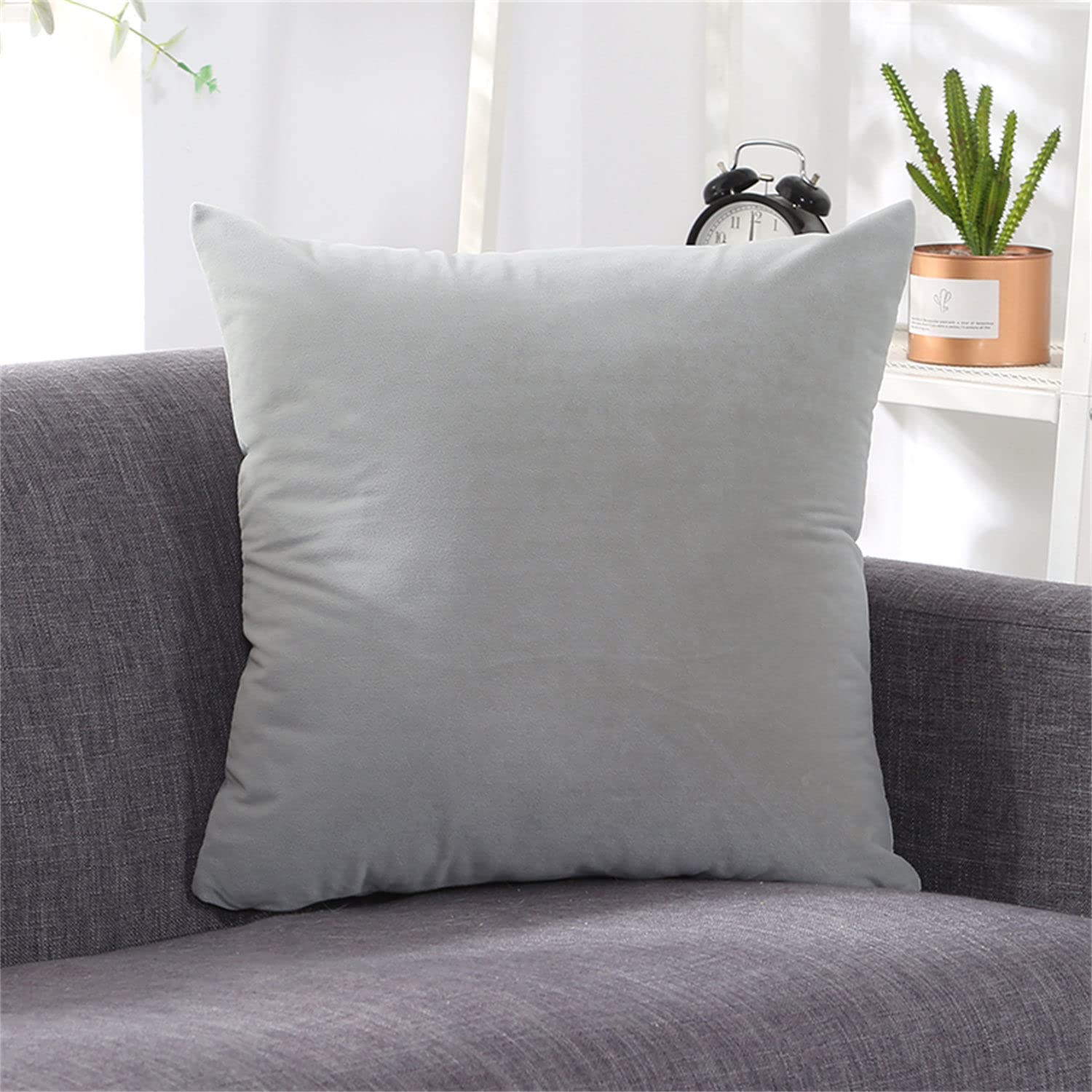 Federe Cuscini Velluto Copricuscini Quadrate Federe Cuscini, per Arredo Moderno Letto e Sedia (Grigio,50 * 50cm(Set di 6))