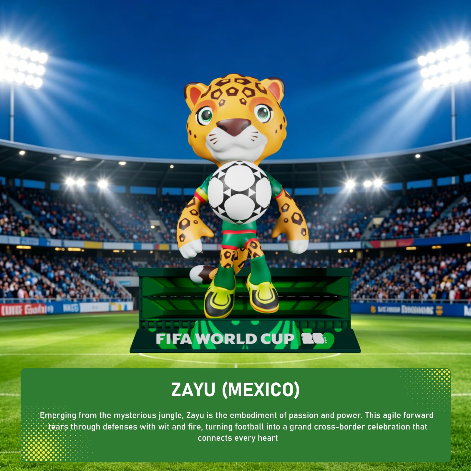 DICEKOO Ensemble mascotte de la Coupe du monde FIFA 2026 7,6 cm (érable, Zayu, pochette) | Style de football | Sous licence officielle | Figurines de collection, idée cadeau pour les fans et les