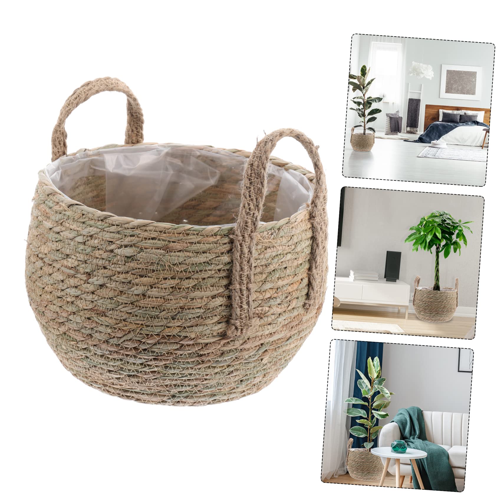 Gewebter Blumentopf aus Seegras Kreativer und Dekorativer Aufbewahrungskorb Handgefertigt 24cm Durchmesser für Indoor Pflanzen und Sukkulenten