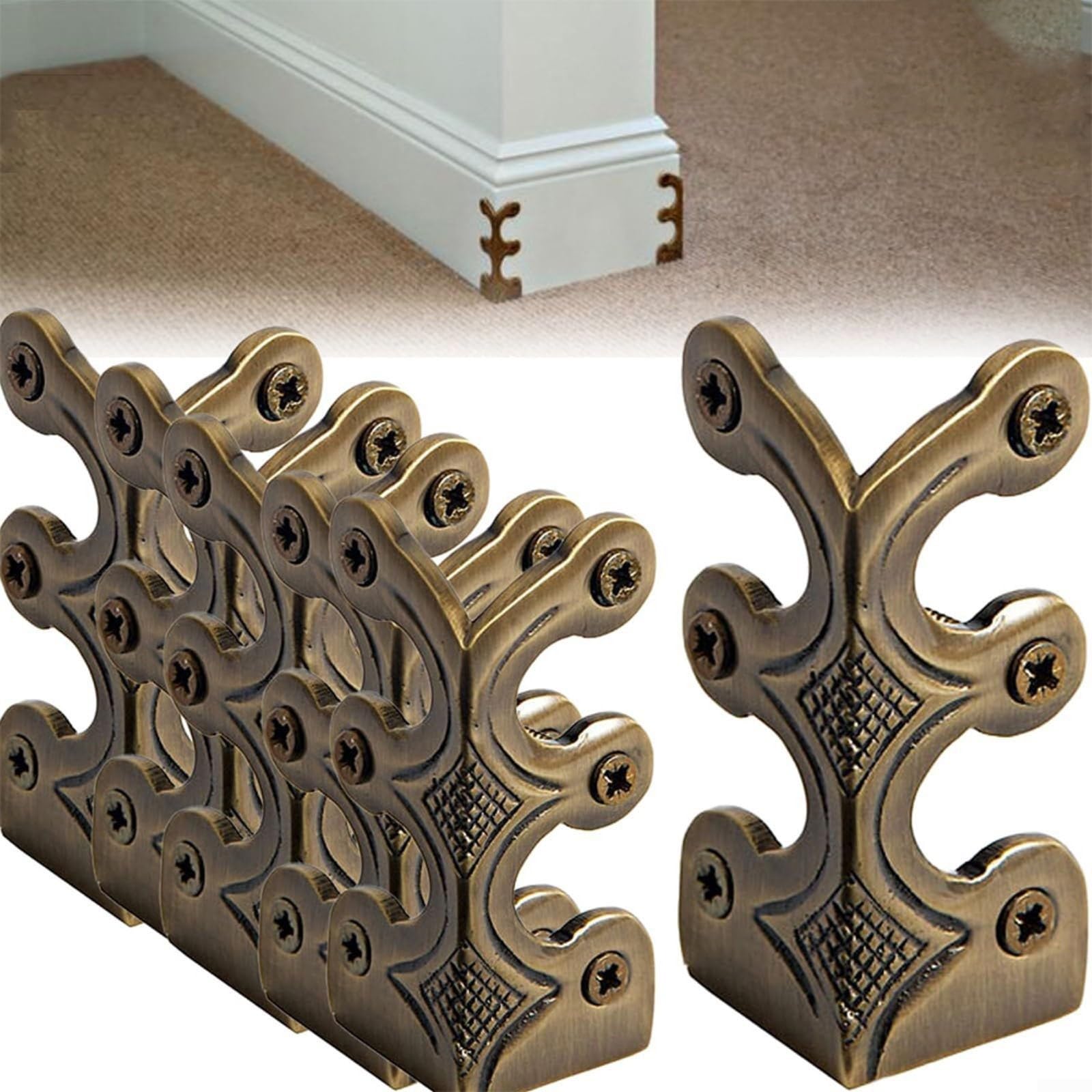 Puupaa Vintage Metal Corner Protectors Set of 6, Baseboard Corner Protectors for Home & Office - Iron Decorative Furniture Edging - Easy Install Corner Shields(Bronze)