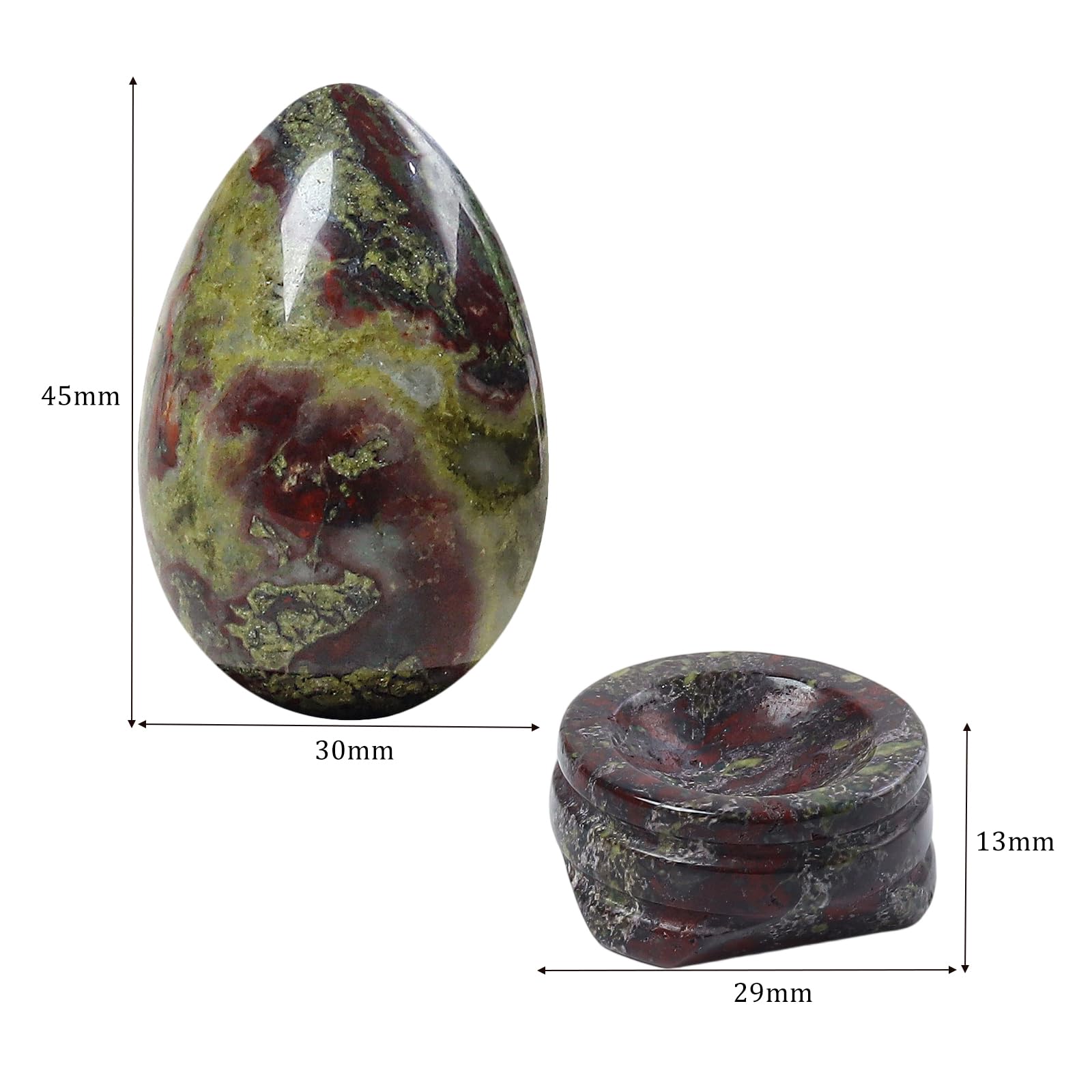 Uovo di pietra del sangue di drago naturale con supporto in cristallo, statuetta curativa in pietra lucida, scultura decorativa da 4,3 cm, per casa, ufficio, yoga, meditazione