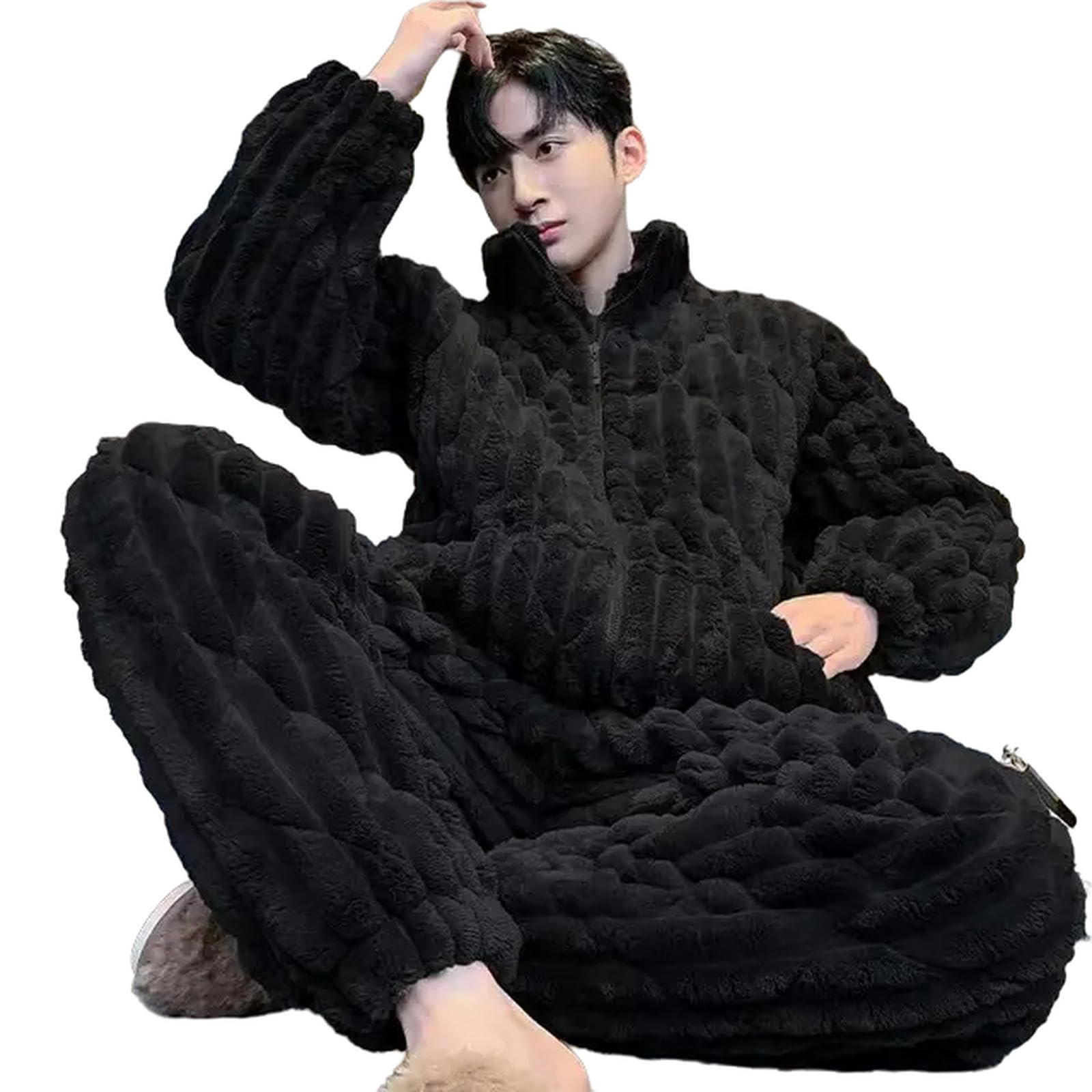 MdybF Pijama Hombre Invierno Pajamas Acolchado para Hombres Invierno Invierno Super Cálido Engrosamiento De Ropa De Dormir Juvenil Coral Velvet Premium Zipper Loungewear