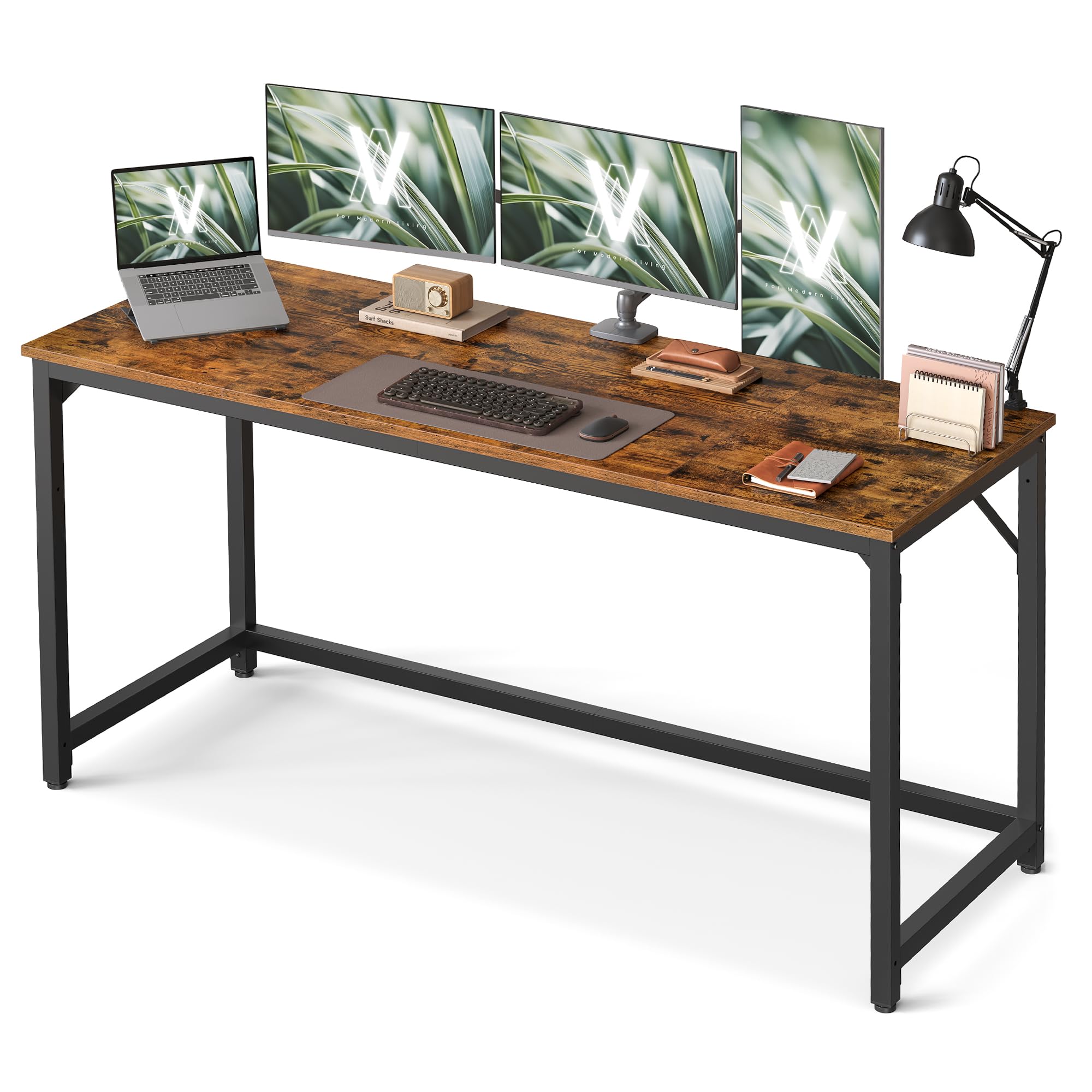 VASAGLE Tisch, Computertisch, Bürotisch, 160 x 60 x 76 cm, für Arbeitszimmer, Schlafzimmer, Wohnzimmer, vintagebraun-tintenschwarz LWD121K01