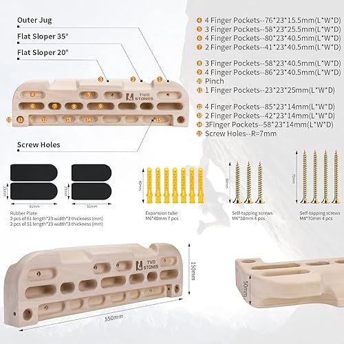 Miniatura 3 de TWO STONES Tabla colgante de madera para escalada en roca, barra de dominadas diseñada para entrenamiento para escalada, tabla de entrenamiento de