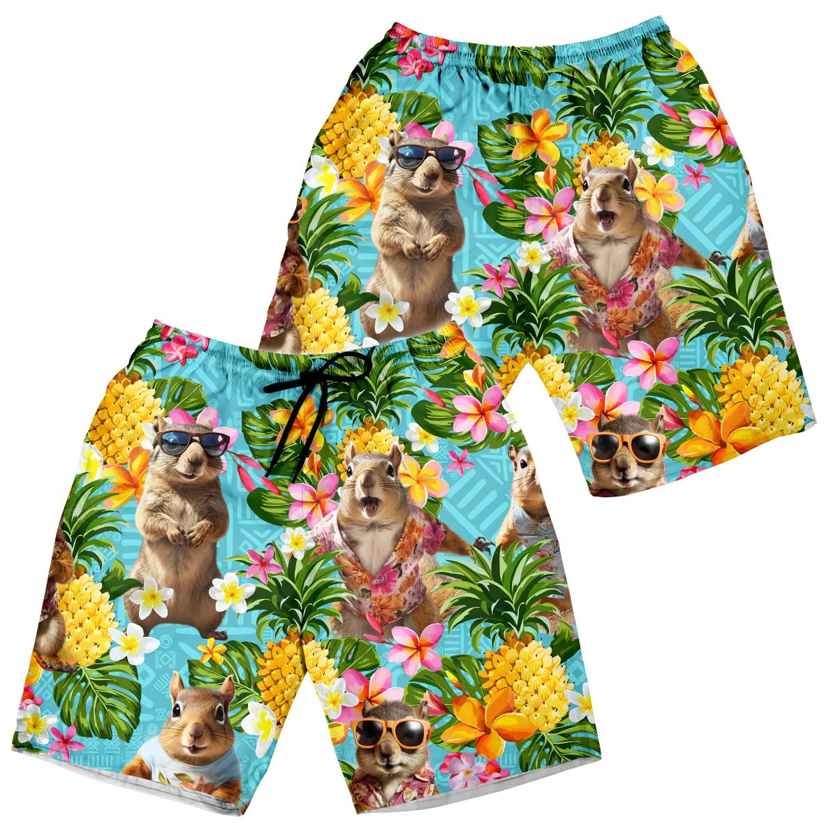Funny Squirrel Tropical Floral Shorts Men Hawaiian Mens Shorts Swim Shorts for Men Mens Swim Trunks