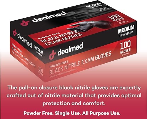 Miniatura 4 de Dealmed Black Nitrile Exam Gloves  Disposable Multi-Purpose Use Medical Gloves Use for First Aid and Medical Facilities