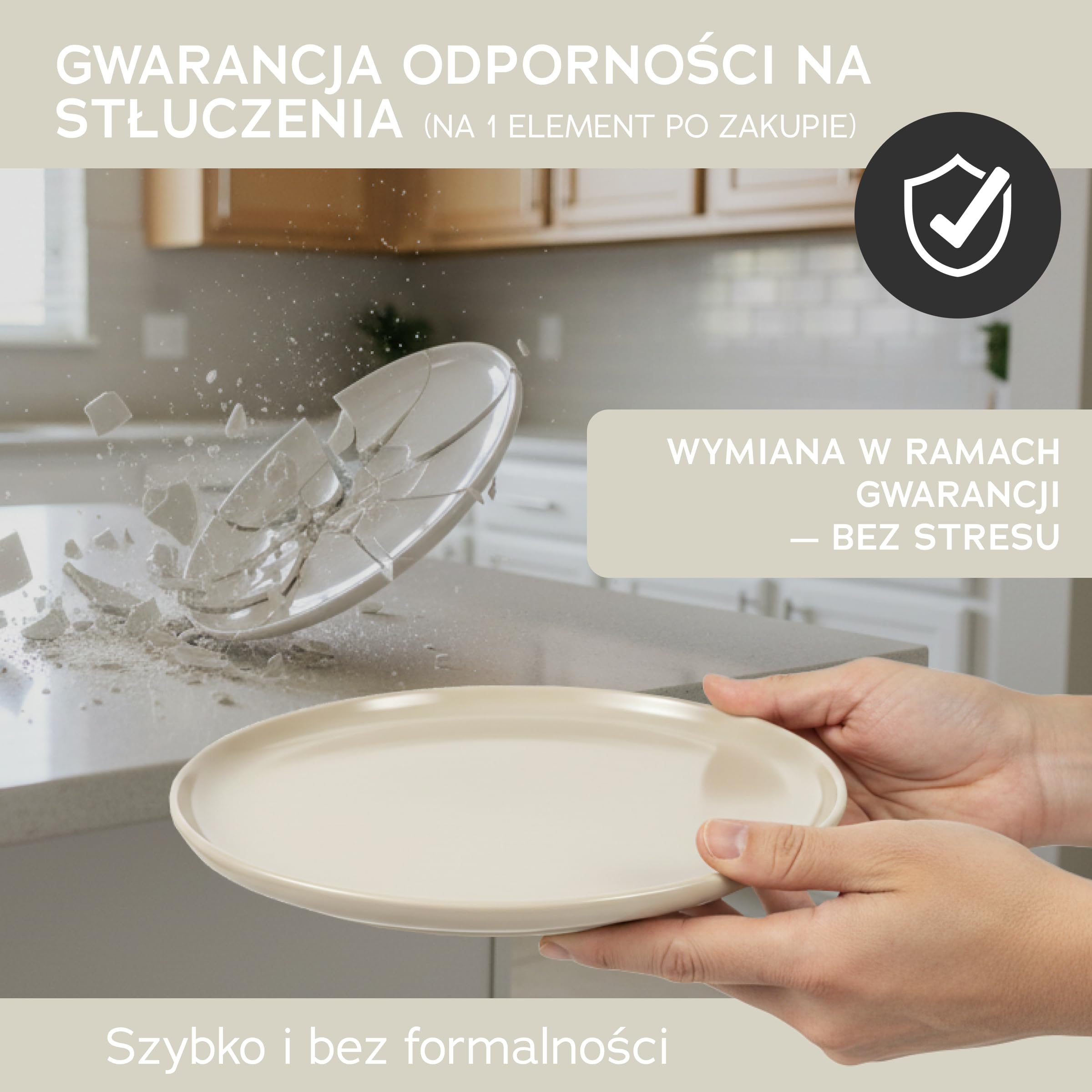 Zestaw naczyń z gresu porcelanowego dla 6 osób, 18 części — wytrzymalszy i odporny na zarysowania niż zestaw talerzy i misek z terakotą, beżowy połysk | Zestaw stołowy składający się z 6 talerzy