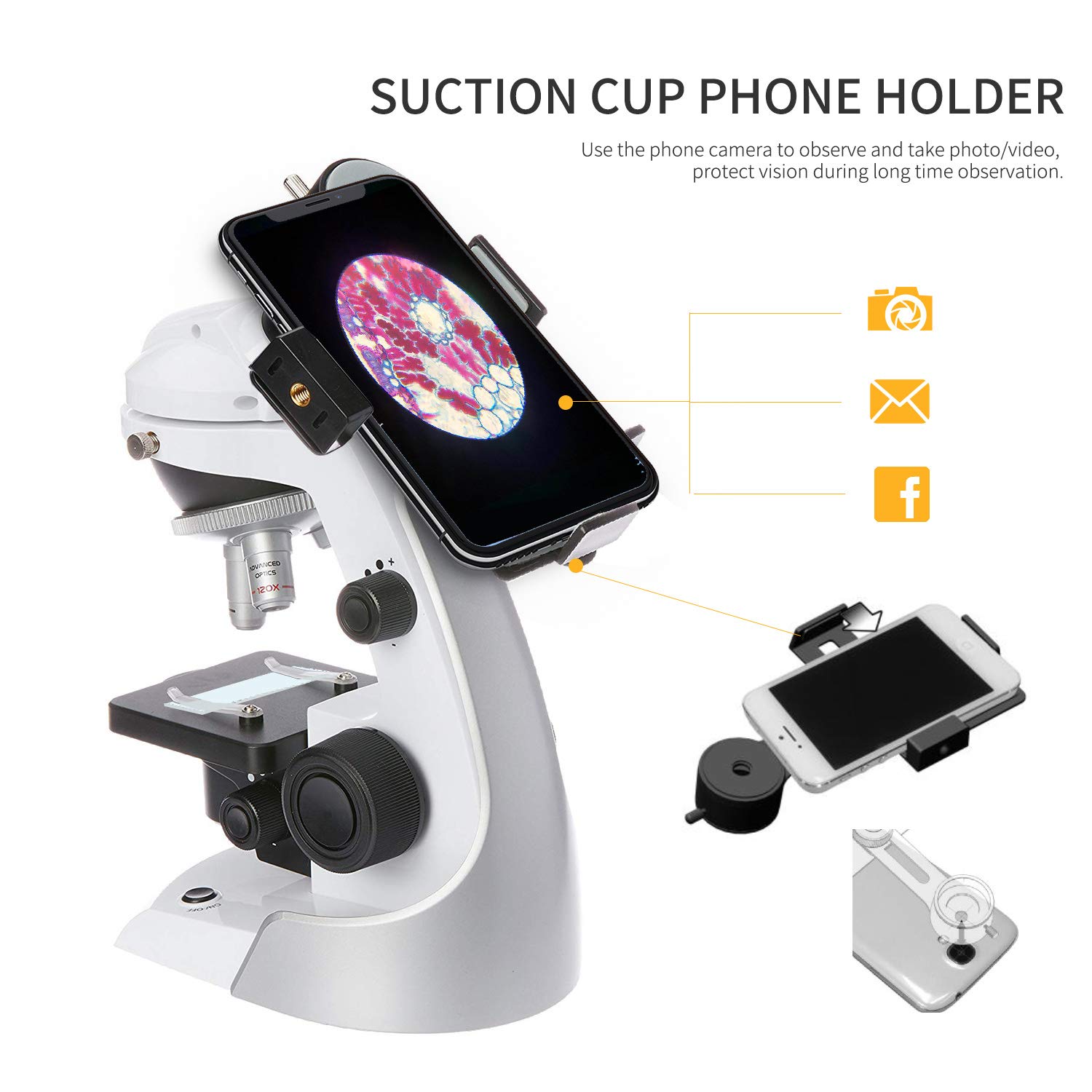 SWIFT Microscopio para niños SS30-8001, Kit de microscopio Principiantes con Adaptador Universal para Smartphone para capturar imágenes, 3 aumentos 60x, 120x, 200x, Incluye 42 Piezas de Accesorios