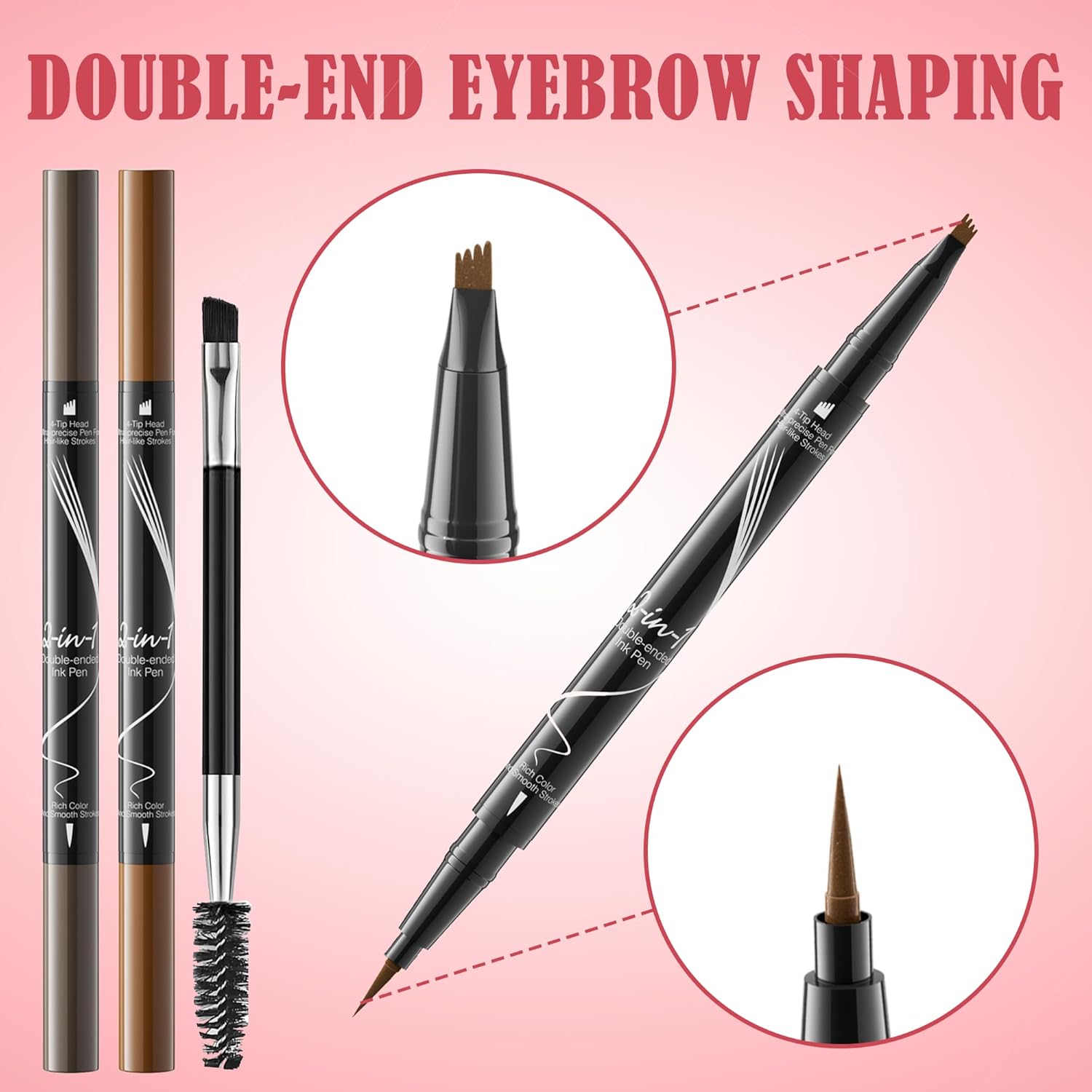 Eyebrow Pen - Microblading Eyebrow Pencil Magical 2-in-1 Dual-Ended Eye Brow Pencils for Women with 4-Fork-Tip & Single Tip and Double-Ended Eyebrow Brush Last All-Day (Grey)(Grey1)