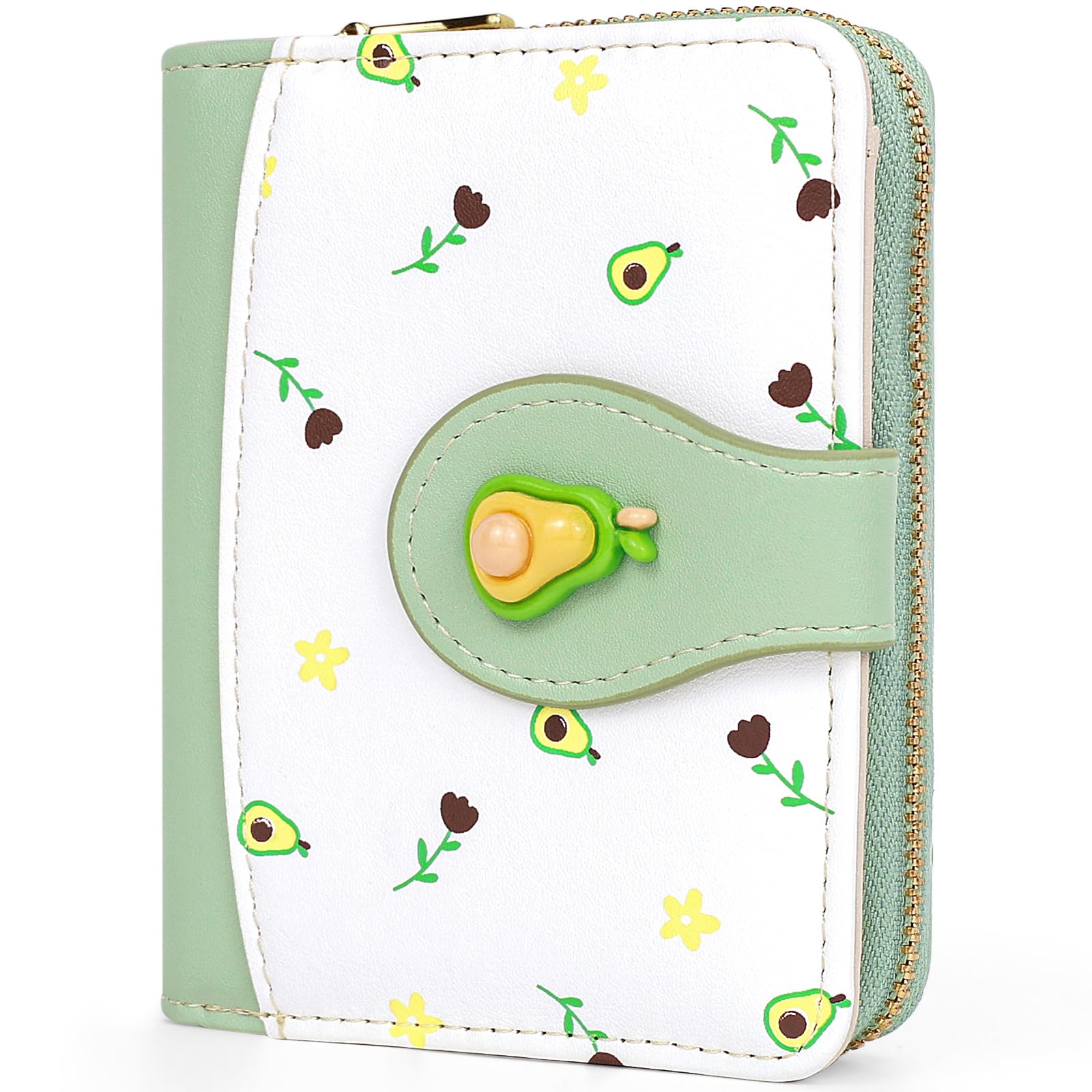 Busnos Geldbörse Damen Geldbeutel Klein Portemonnaie Damen Mini Portmonee for Women Geldbörsen Avocados in Grün mit Münzfach und Kartenfächern | Geldbeutel aus PU Leder