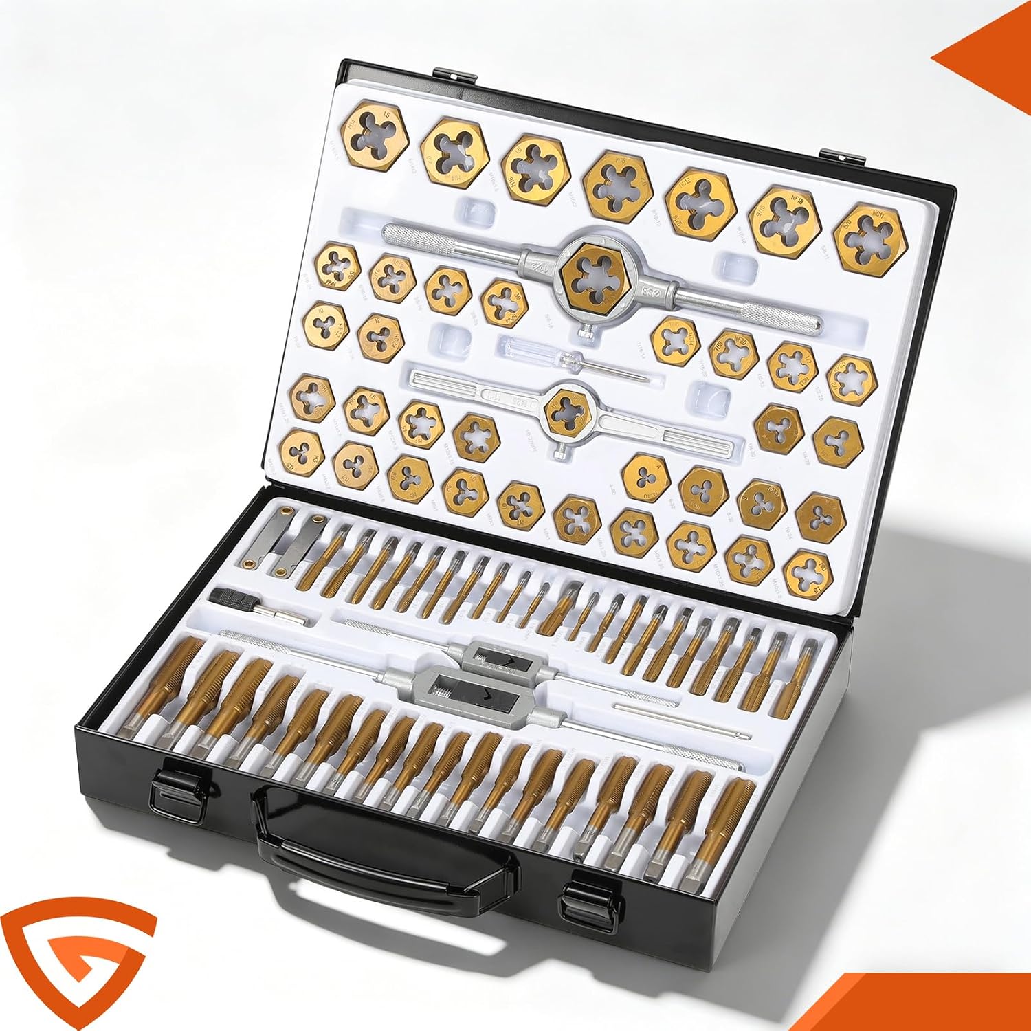 86-Piece Tap and Die Set, Titanium-Coated SAE and Metric Threading Tool Kit | HSS Thread Cutting & Rethreading Set for Automotive, Metalwork, Machinery, Plumbing & Repair Projects