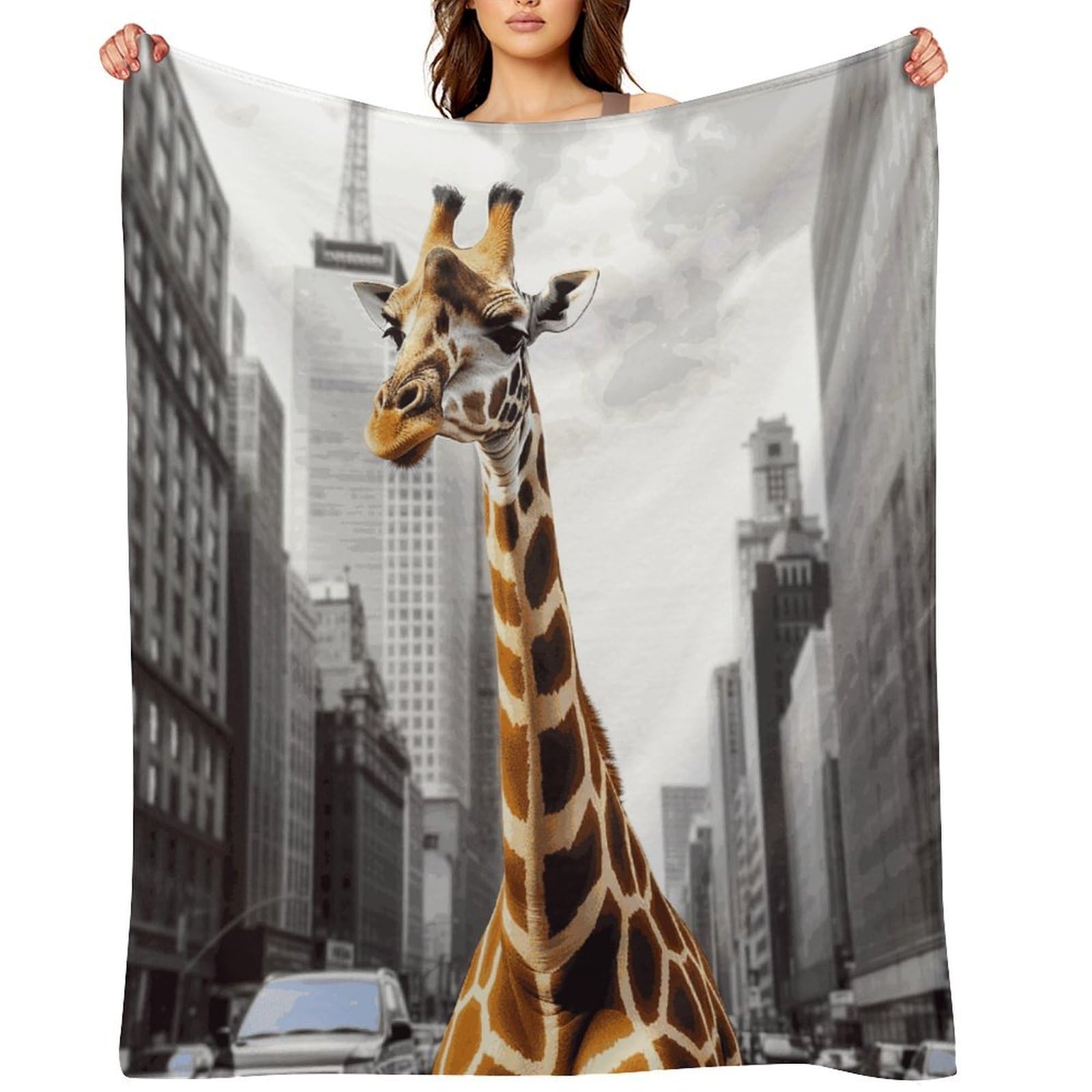 Fekiloot Style Giraffe In New York Throw Blankets Camping Blanket40 X50