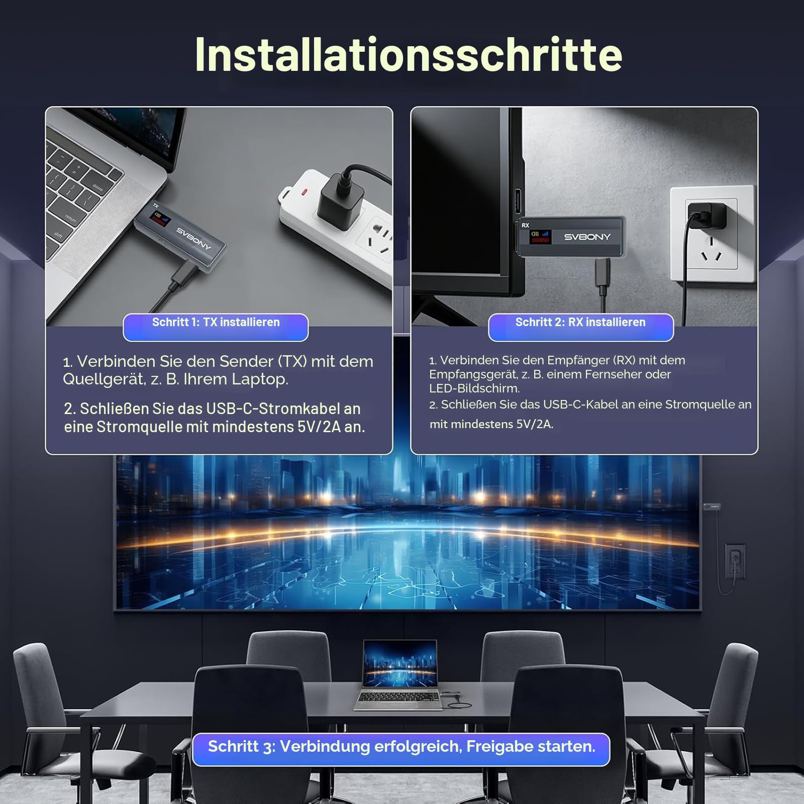 Svbony TransAir1 Wireless HDMI Transmitter, 1080P@60Hz 80M Reichweite, OLED-Display, 2,4G/5G 9-Kanal, 0,06 Sekunden Latenz, für PC zu HD-Fernseher, Konferenzbildschirme, Projektoren