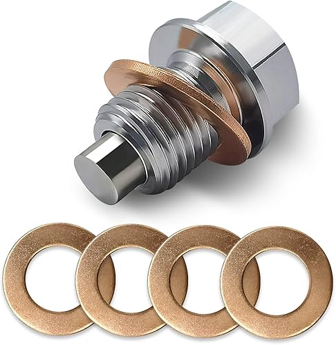 Gseigvee 1 tapón de drenaje de aceite de motor de aluminio, perno de tuerca de drenaje de sumidero, con 5 pernos de arandela de repuesto a prueba de
