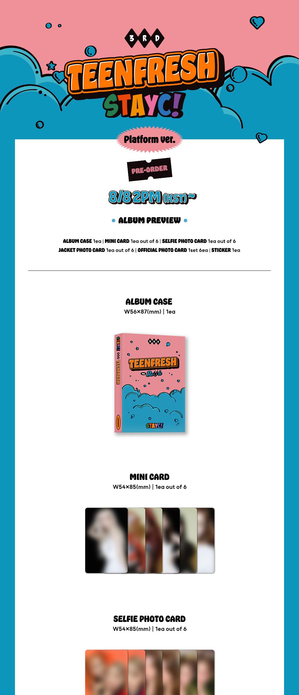 STAYC TEENFRESH 3rd Mini Album Platform Version Case+Mini card+Selfie photocard+Jacket photocard+Official photocard+Sticker+Tracking Sealed
