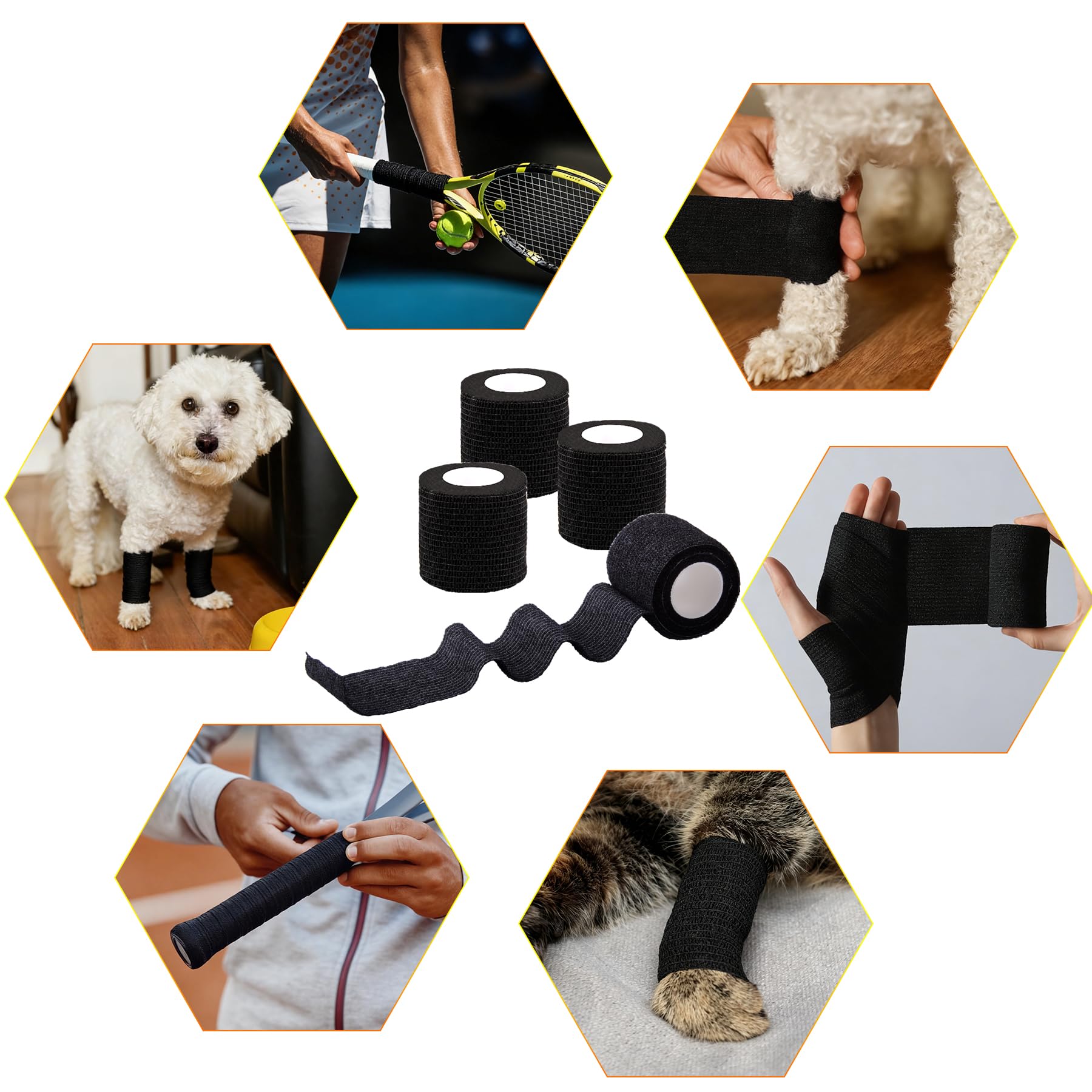 BQTQ 30 Rollo Venda Cohesiva Elástica Banda Venda Cinta Bendaje Adhesiva Vendaje Autoadhesivo Deportiva Tape Cohesivo para Dedos Muñeca (Negro, 5 cm x 4,5 m)
