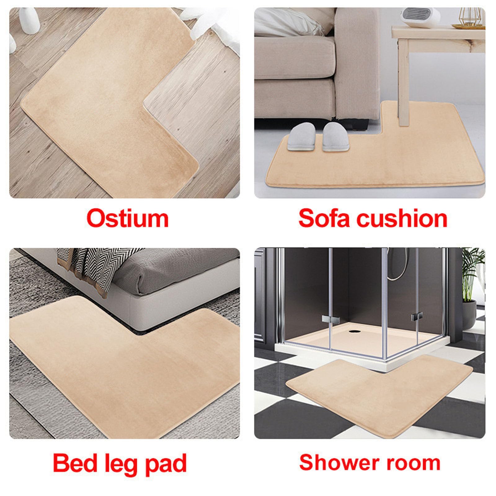 ACESOME Tapis de salle de bain en forme de L antidérapant 80 x 80 cm beige