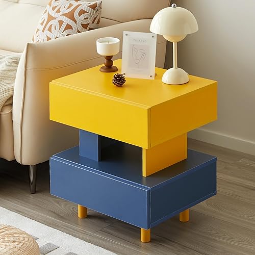 Miniatura 6 de Mesita de noche moderna con gran espacio de almacenamiento, mesita de noche para dormitorio, sala de estar y sala de juegos, amarillo y azul