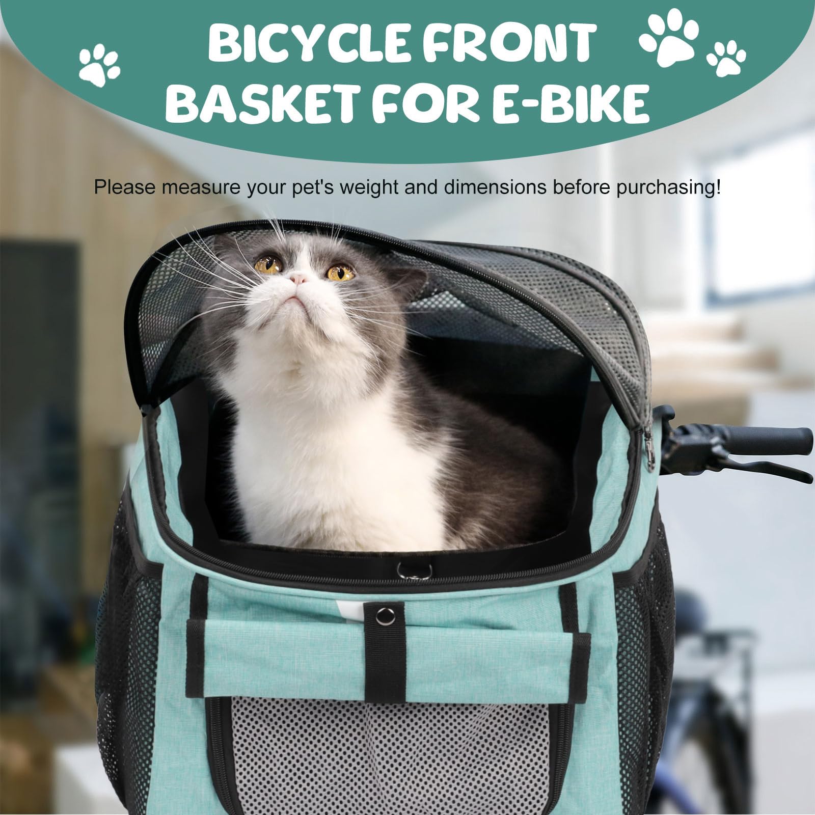 Cestino per bicicletta anteriore, pieghevole, impermeabile, per cani e animali domestici, shopping, campeggio e attività all'aperto