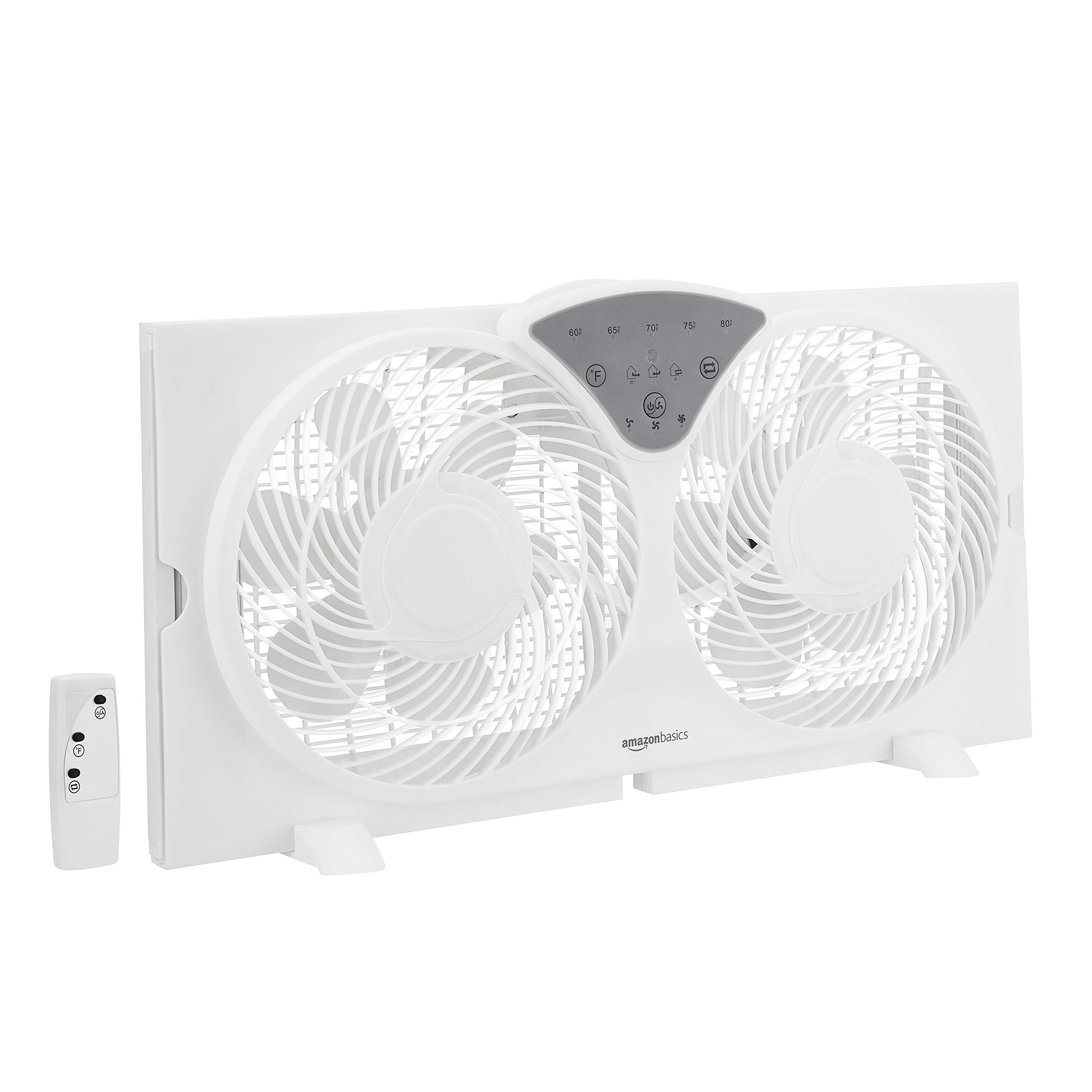 Amazon Basics Digital Window Fan with Twin 9-Inch Reversible Airflow Blades and Remote Control