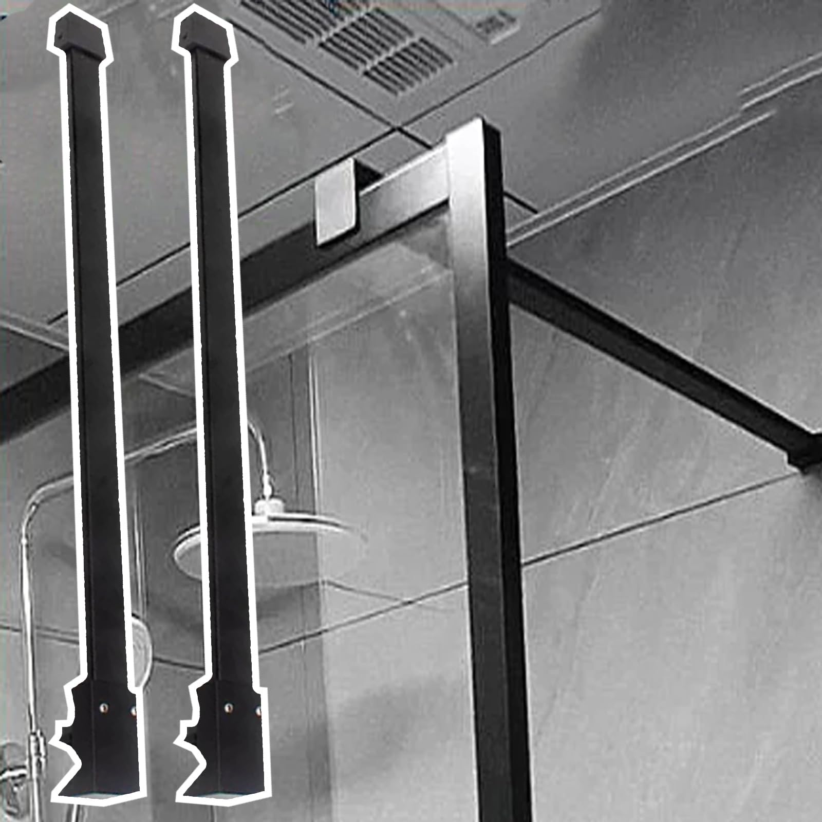 Bras stabilisateur verre douche noir mat 50cm pour support panneau fixe rigide