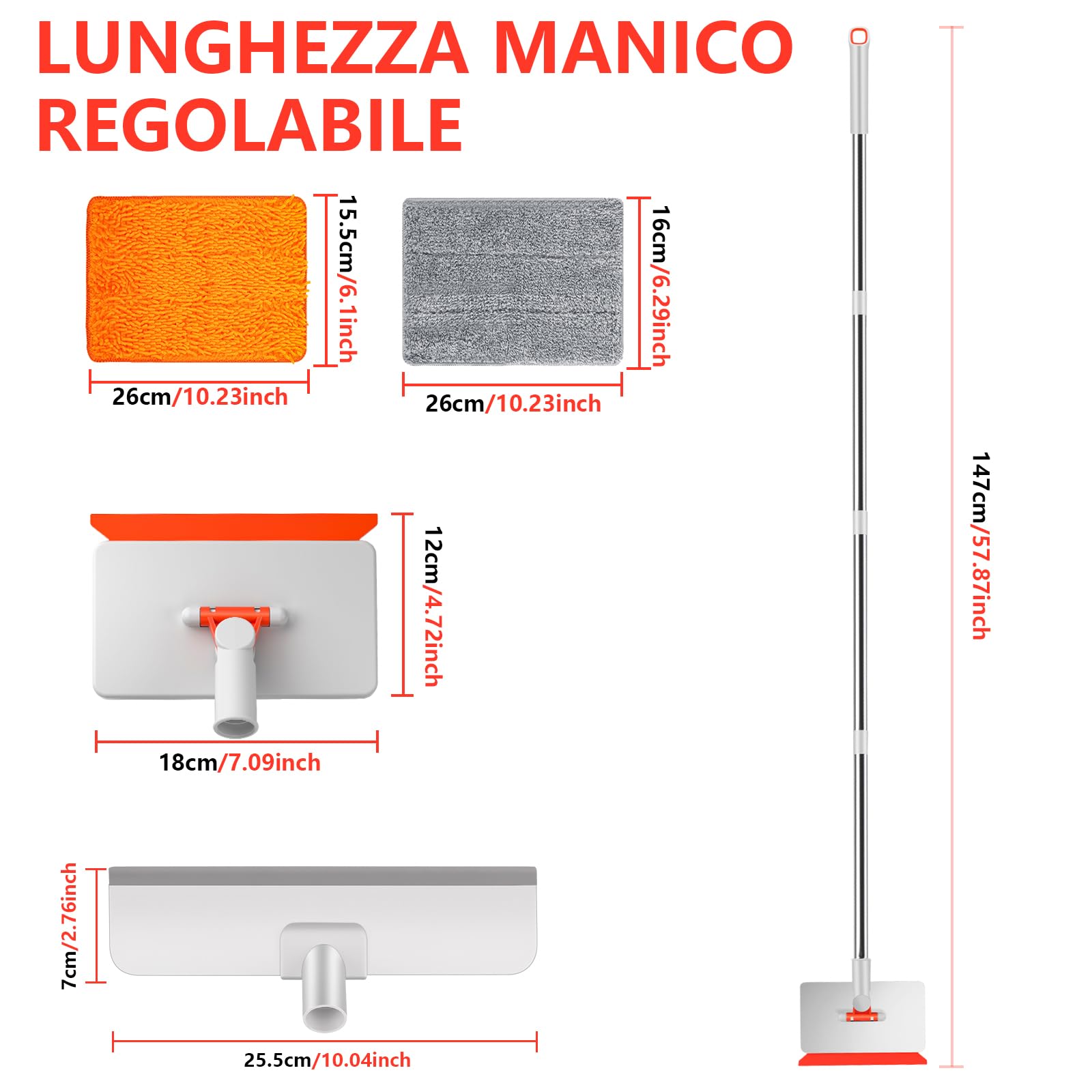 Mocio Pulisci Pavimenti per Battiscopa Legno e Piastrelle con Manico Lungo 147 cm - Per Battiscopa, Soffitti, Piastrelle e Finestre