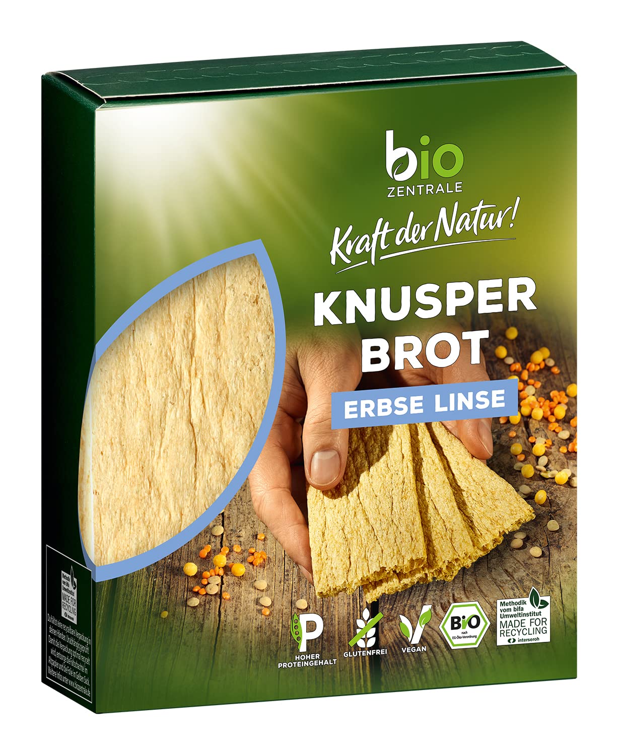 biozentrale Knusperbrot Erbse Linse - 7x100g (7er Pack) Bio-Knusperbrot - vegan & glutenfrei - knusprig luftige Alternative zu Maiswaffeln, Reiswaffeln und Knäckebrot