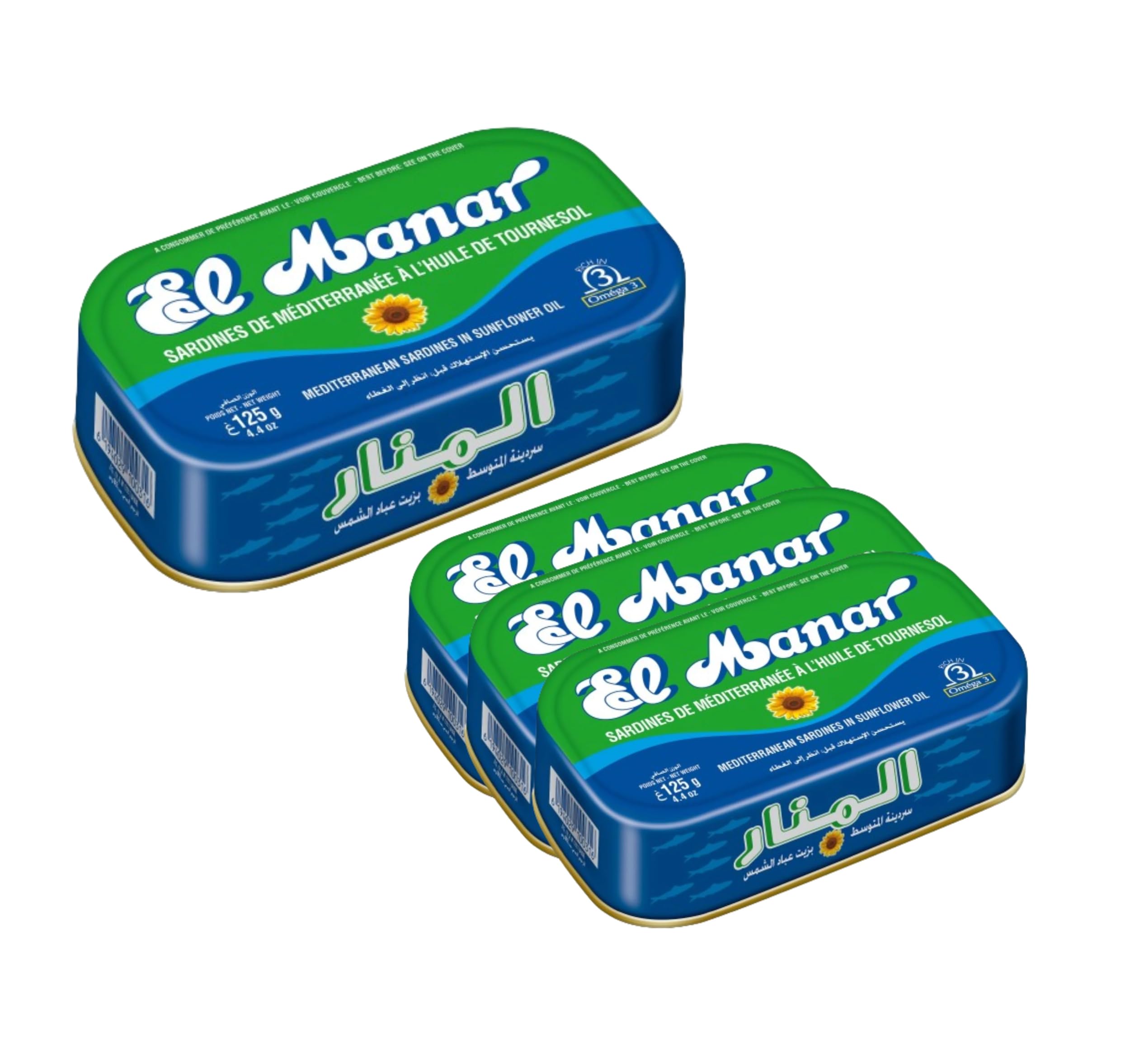 QualityFood El Manar Mediterranean Sardines In Sunflower Oil 125g Each (Pack of 12) Pack