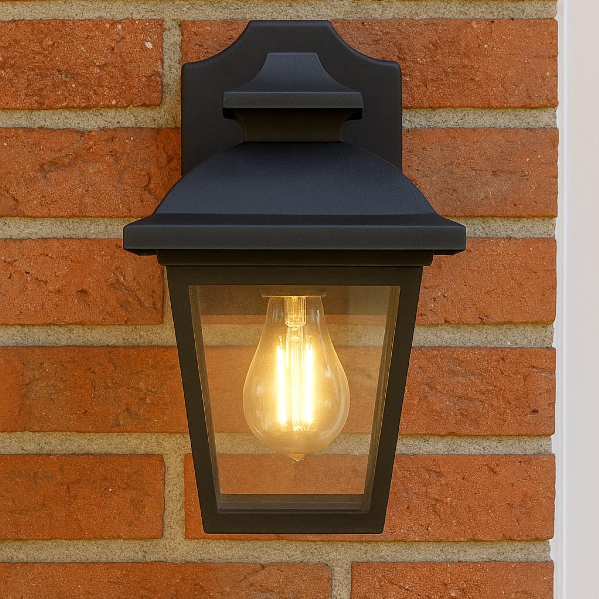CGC Lighting Lanterna lampade da parete esterna rettangolare nera per esterni Lampadina E27 moderna vintage (Nero medio)