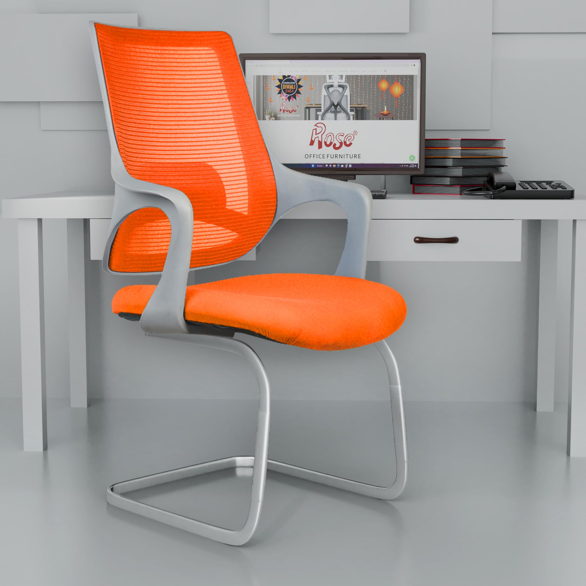 ROSE® Mono Mesh Mid-Back Ergonomic Office Visitor Chair | Study Chair | Computer Chair | Work from Home (Grey & Orange) (B0CWGXVHW1) Amazon Price History, Amazon Price Tracker