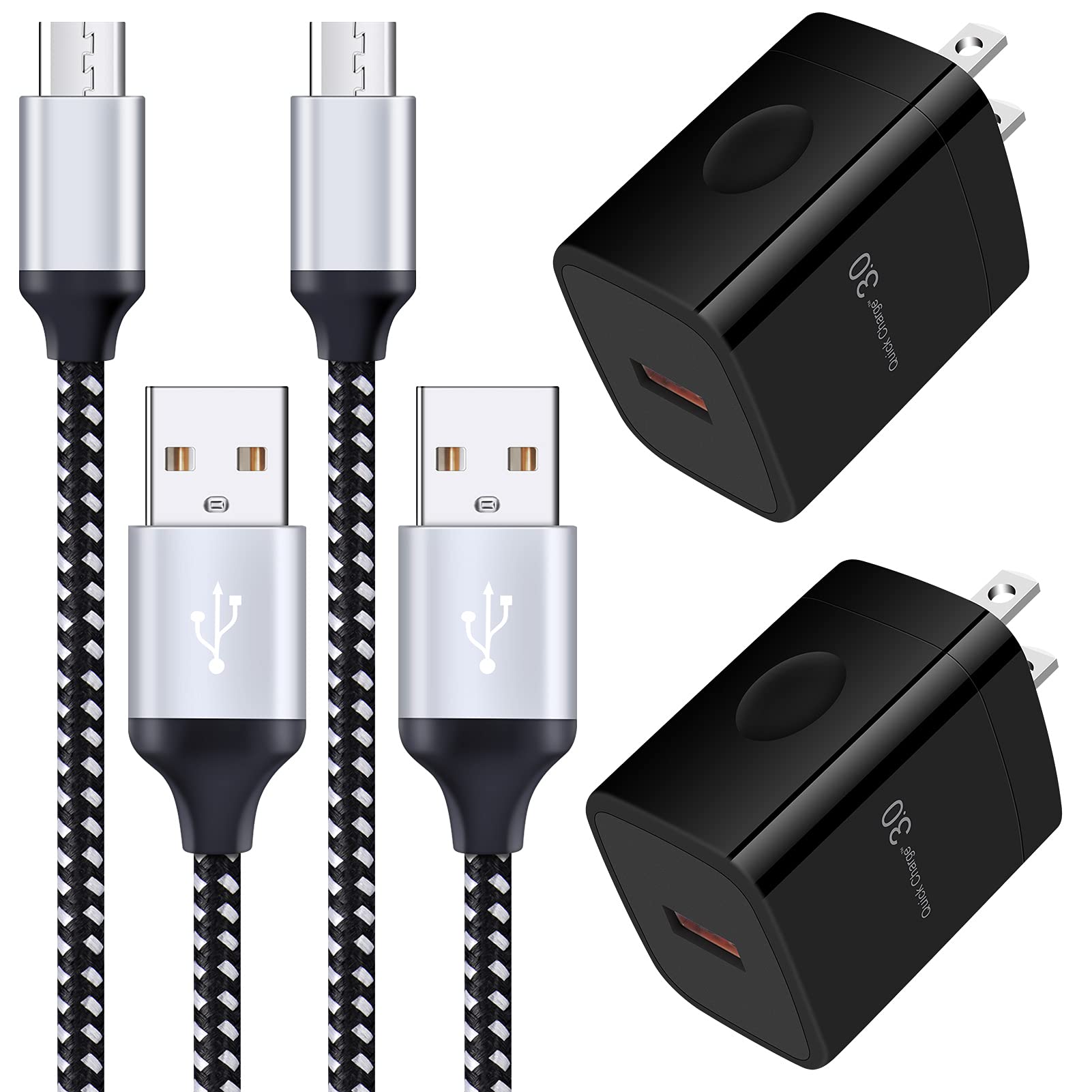 Android Charger, Quick Charge 3.0 Phone Charger Android Wall Plug for Samsung Galaxy S7 Edge S6 S5 J8 J7V J7 J3V J3 A10 A6 Note 5, LG K50 40,Moto G6 G5, 6FT Fast Charging Micro USB Cable Power Adapter