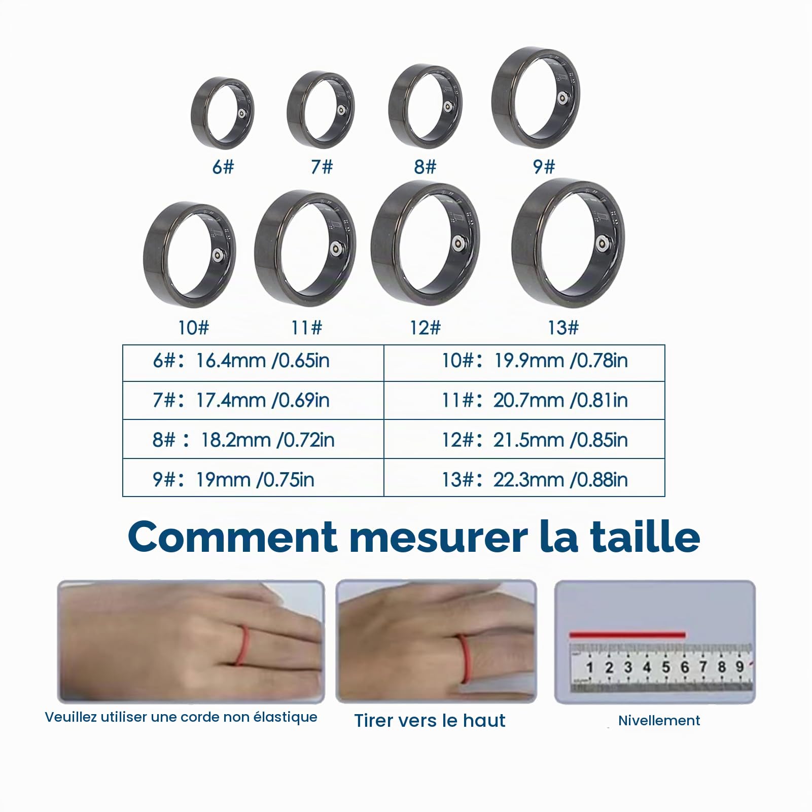Garsent Bague Intelligente pour Hommes et Femmes, Tracker d'activité étanche IP68, Surveillance du Sommeil, Anneaux Intelligents de Sport à la Mode, Application pour (22,3 mm/0,88 Pouces)