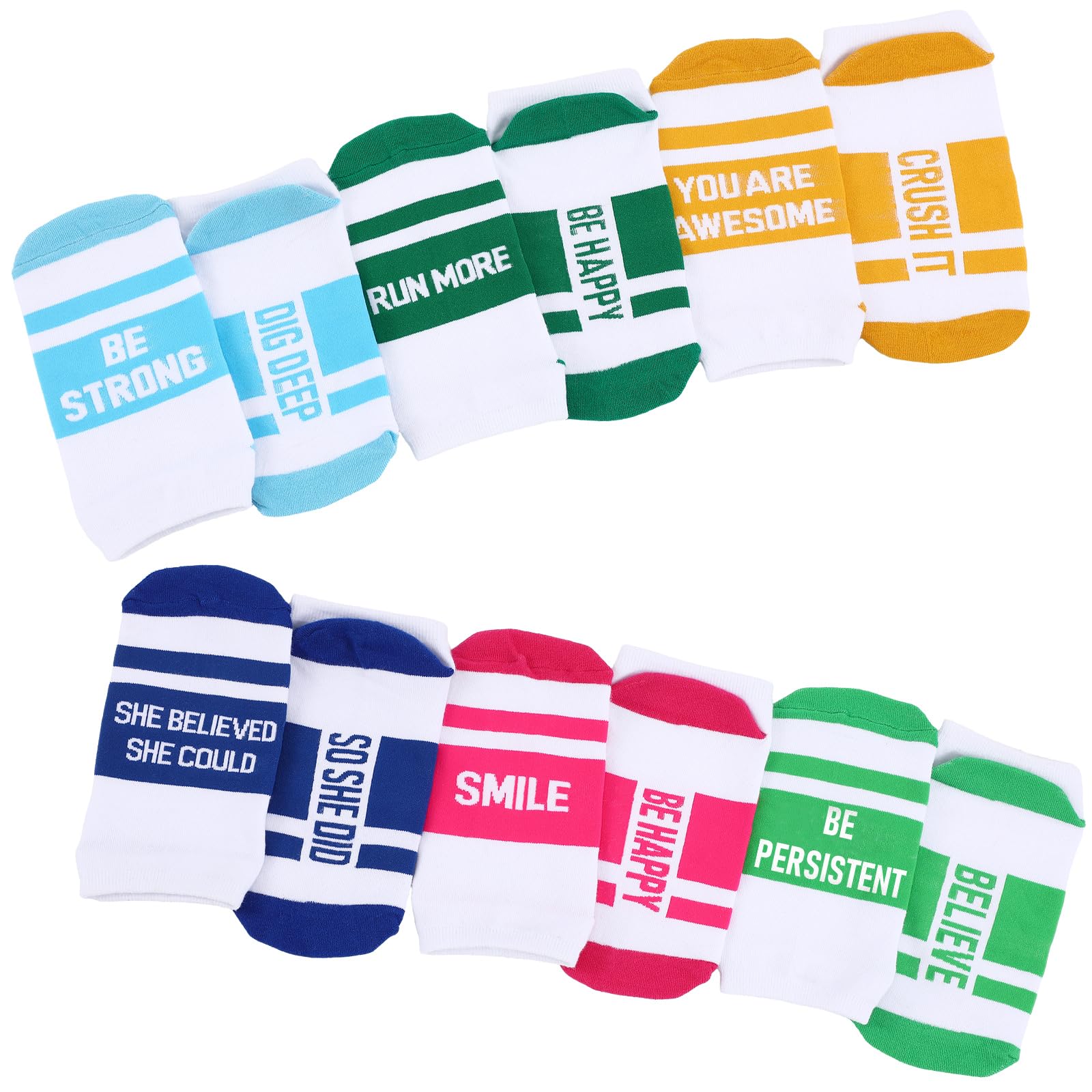 Suhine 6 Paar inspirierende Laufsocken, mehrfarbig, niedrig geschnitten, Sportsocken für Weihnachten, Damen, Herren, Läufer, Geschenke