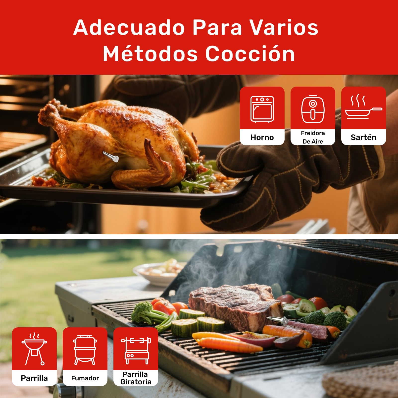 X Pro Termómetro para Carne con Bluetooth y WiFi, 2 Sondas 6 Sensores, Pantalla LED, IP69 Impermeable​, resistente al calor hasta 582°C, Termometro Carne para BBQ, Grill, Cocina, Asador