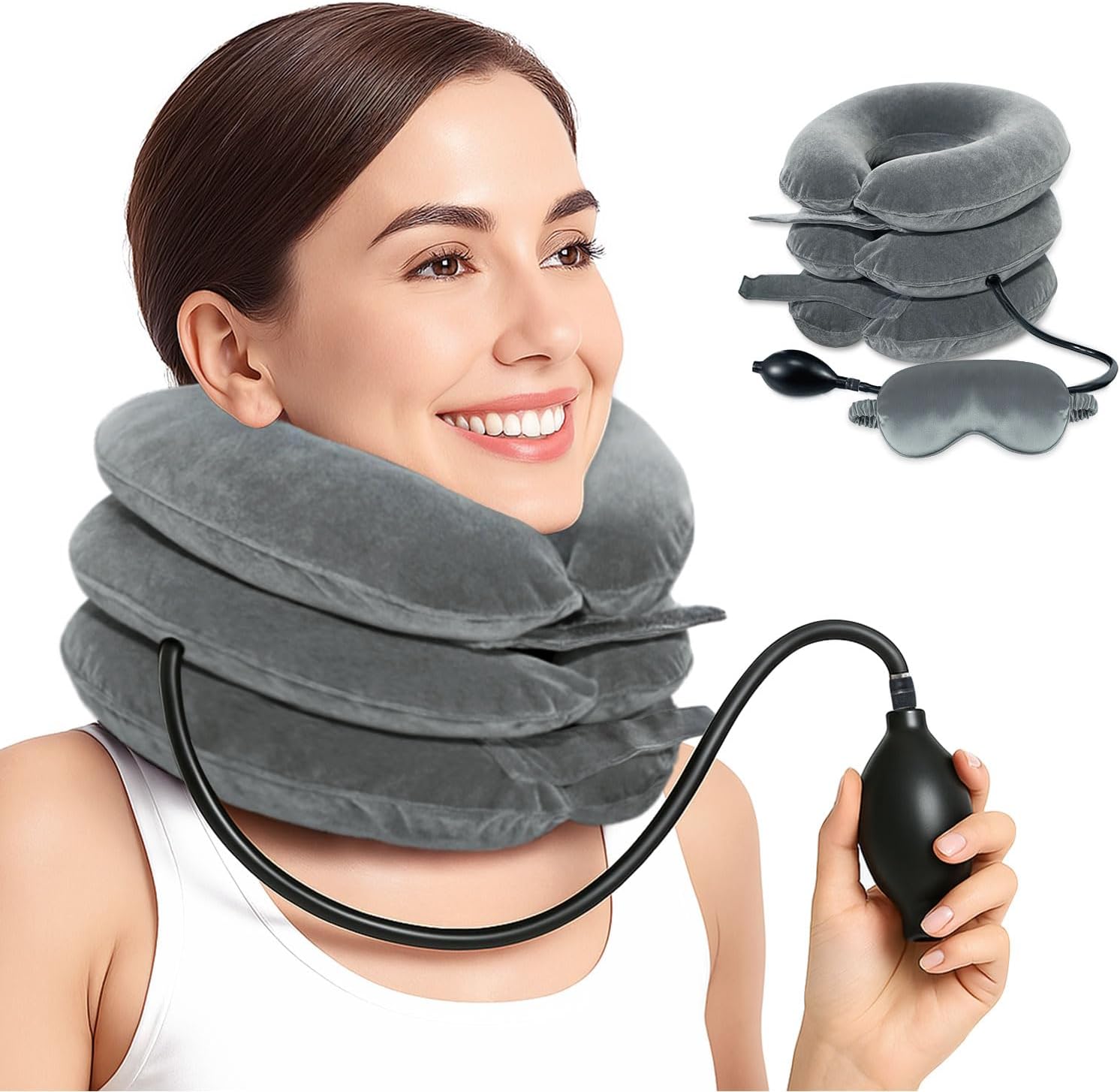 LuxoCare Oreiller de voyage gonflable pour avion – Oreiller cervical réglable avec sangle magique – Coussin de nuque ergonomique ultra doux – Oreillers de voyage avec masque pour les yeux pour le LuxoCare Oreiller de voyage gonflable pour avion – Oreiller cervical réglable avec sangle magique – Coussin de nuque ergonomique ultra doux – Oreillers de voyage avec masque pour les yeux pour le