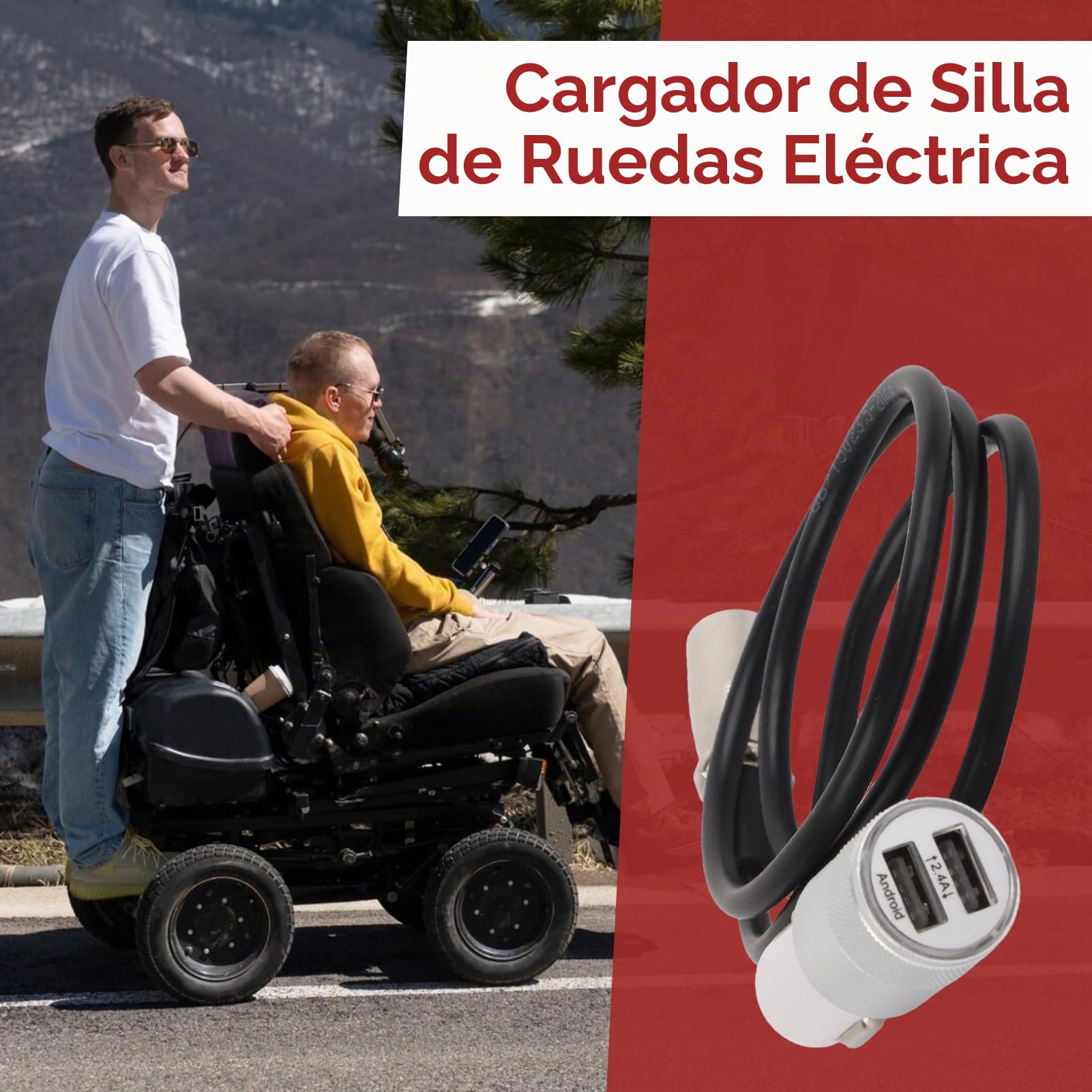 Cargador Para Silla De Ruedas Eléctrica, Cargador De Scooter De Movilidad USB 1 Para 2 Cable USB Universal De Carga Rápida De Aleación De Zinc Para Vehículos Pequeños Y Scooters Movilidad Eléctrica