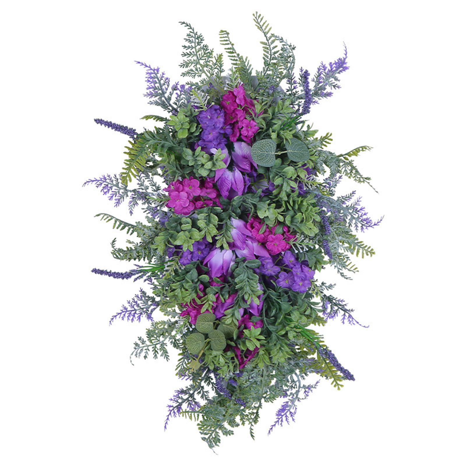 Elnwnnkc Tulips Wreath for Front Door Spring Artificial Flower Wreath with Hyacinths Hydrangeas Lavenders Wall Hangings Decorations Spring