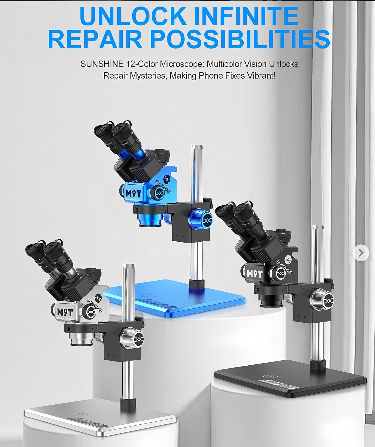 RELIFE/SUNSHINE M9T-B11 Trinocular Microscope Stereo Microscope Zoom Adjustable for Repair with Base Stand(Sliver)