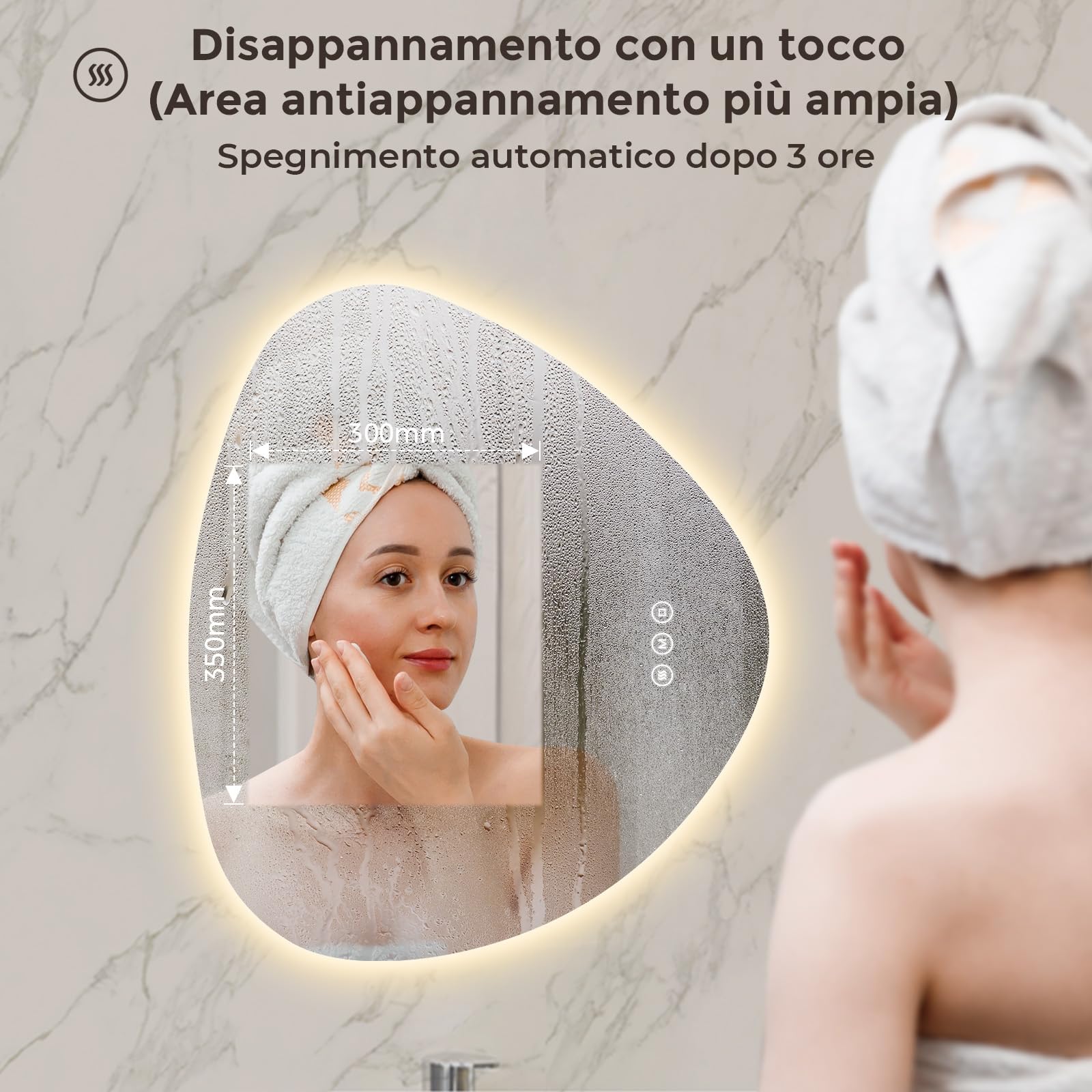 Specchio Bagno LED 60 x 70 cm, Retroilluminato, Senza Cornice