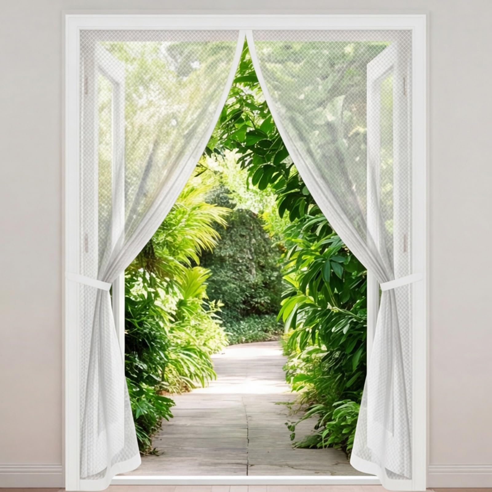 Yxrs White Magnetic Door Screen 82 X 286 Cm Frame Hook & Loop Hundreds Of Sizes Fly Nets For Doors With Powerful Magnets Keeps Bugs Out No Drill Installation Automatically Closes,