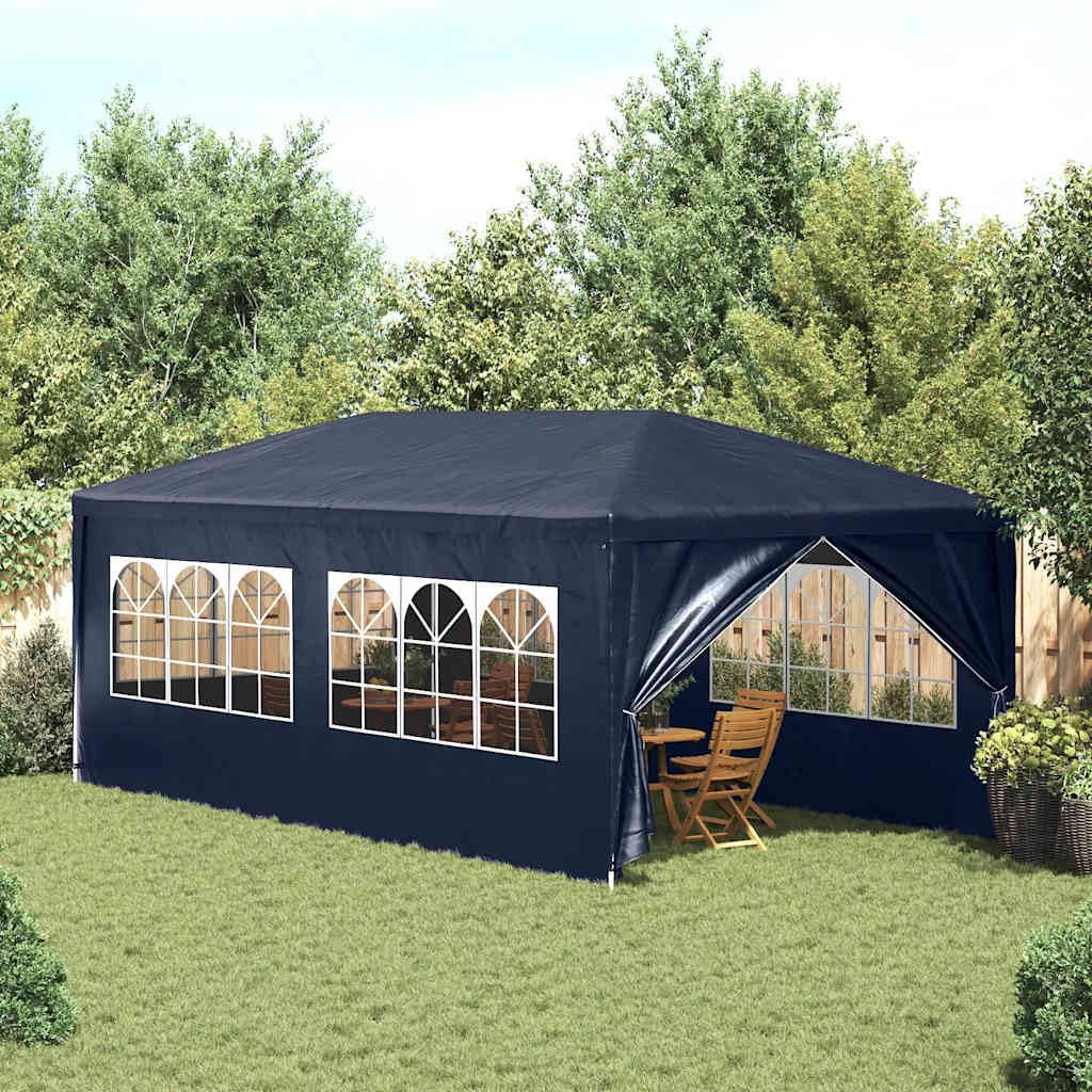 Partyzelt 3x6 m Blau Gartenzelt mit Seitenwänden Stahlrahmen | Ideal für Feiern im Garten oder auf der Terrasse: Pavillon mit Zipp-Tür und Deko-Fenstern für viel Licht.