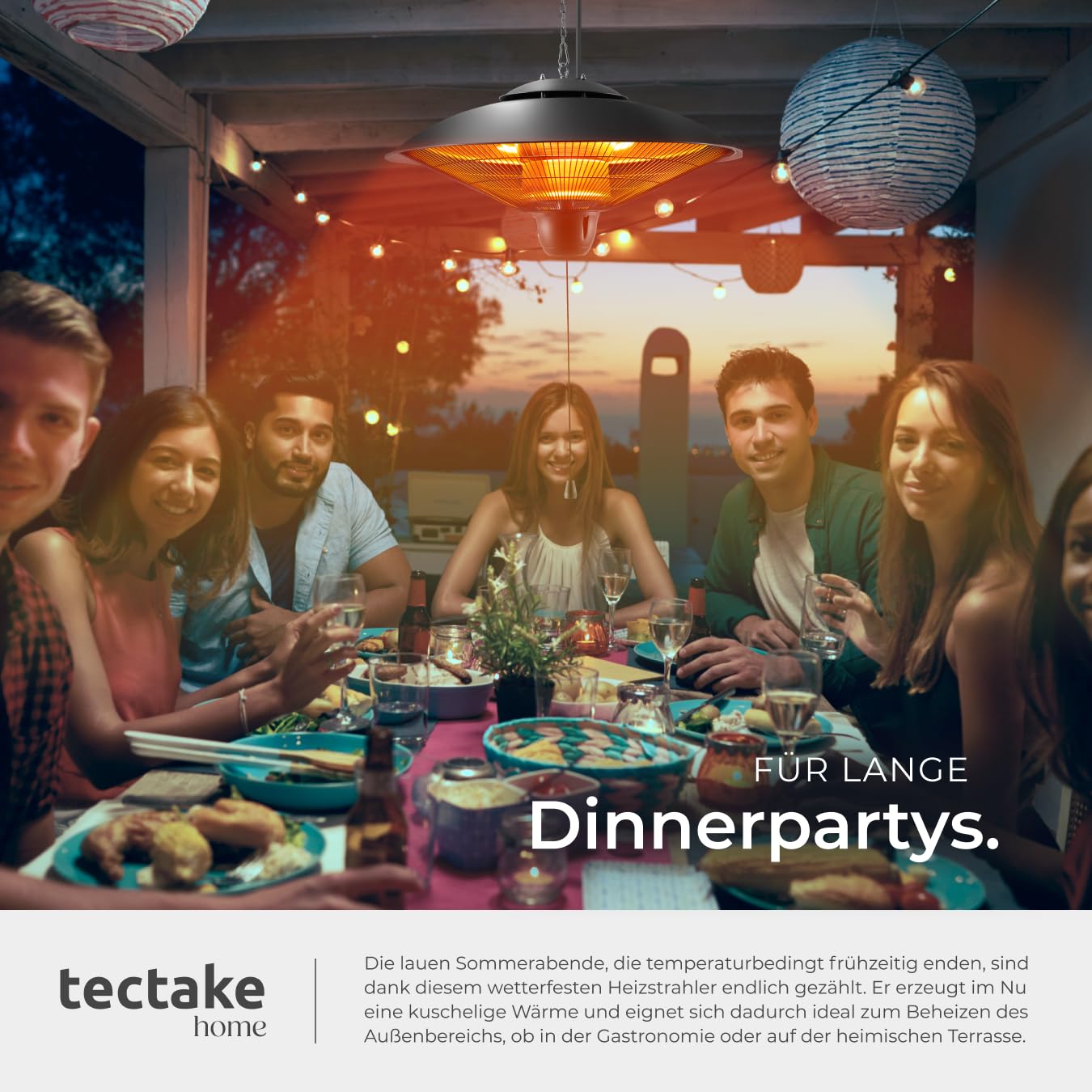 tectake® Infrarot Heizstrahler hängend, Deckenheizung, Infrarotstrahler Lampe zum Aufhängen an Decke, outdoor und indoor Infrarotheizung, Heizung elektrisch, Deckenheizstrahler für Terrasse