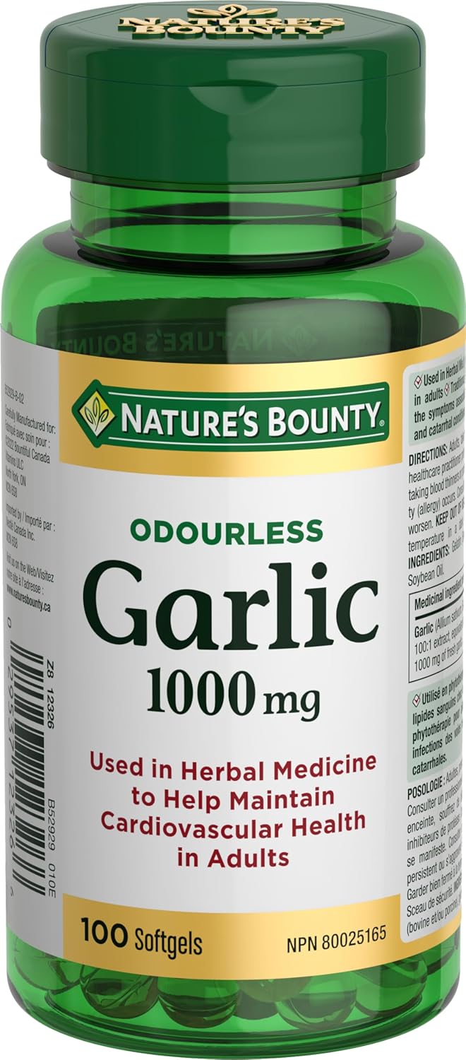 Nature's Bounty Garlic Pills and Herbal Health 1000mg Supplement, Helps Maintain Cardiovascular