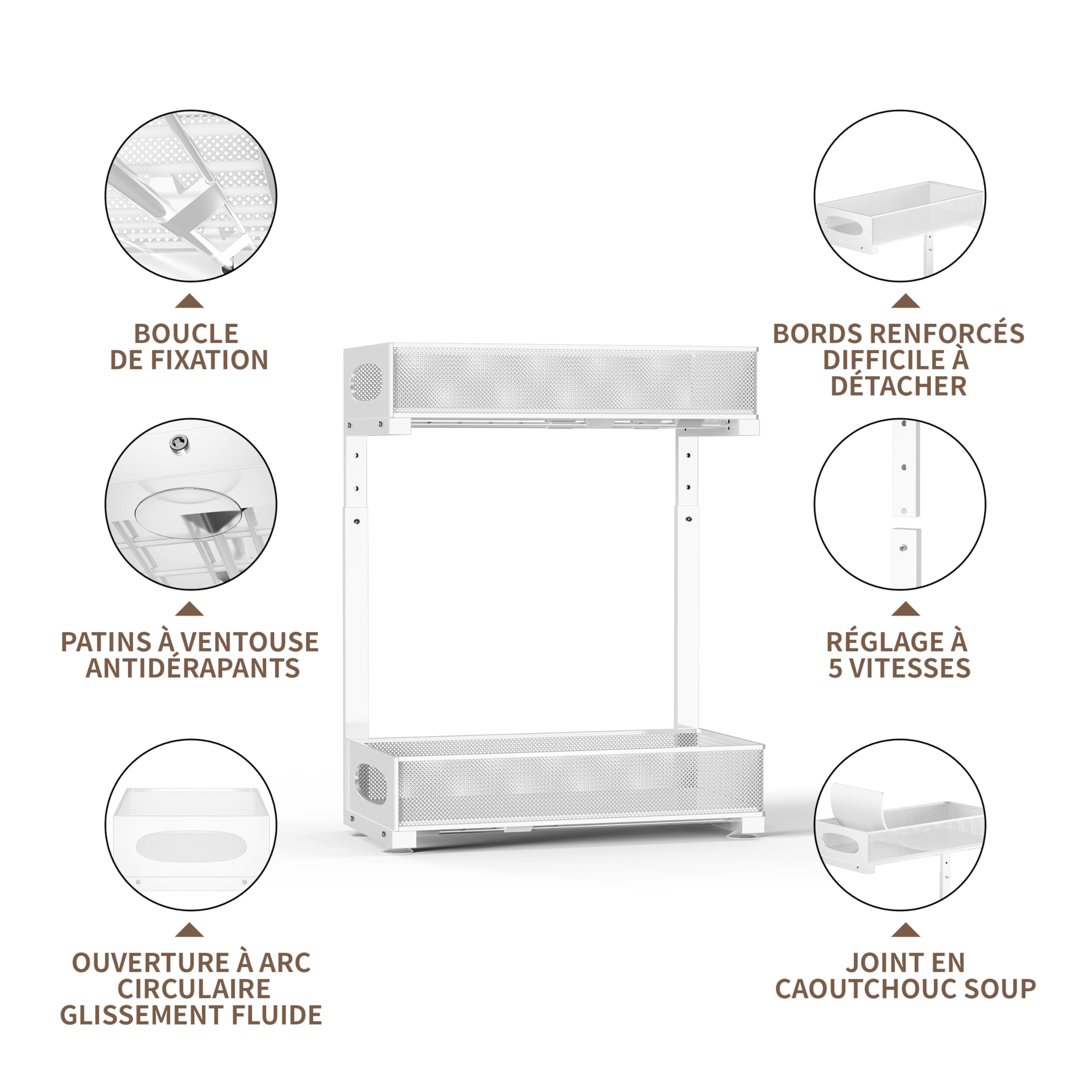 Organizador de cocina con cajones extraíbles, cuarto de baño, almacenamiento deslizante bajo fregadero, regulable en altura (blanco)