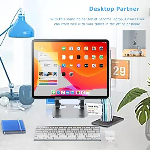 Miniatura 2 de Soporte para tablet para escritorio, soporte plegable portátil de aluminio para tablet a nivel de ojos, ajustable para oficina en casa, compatible