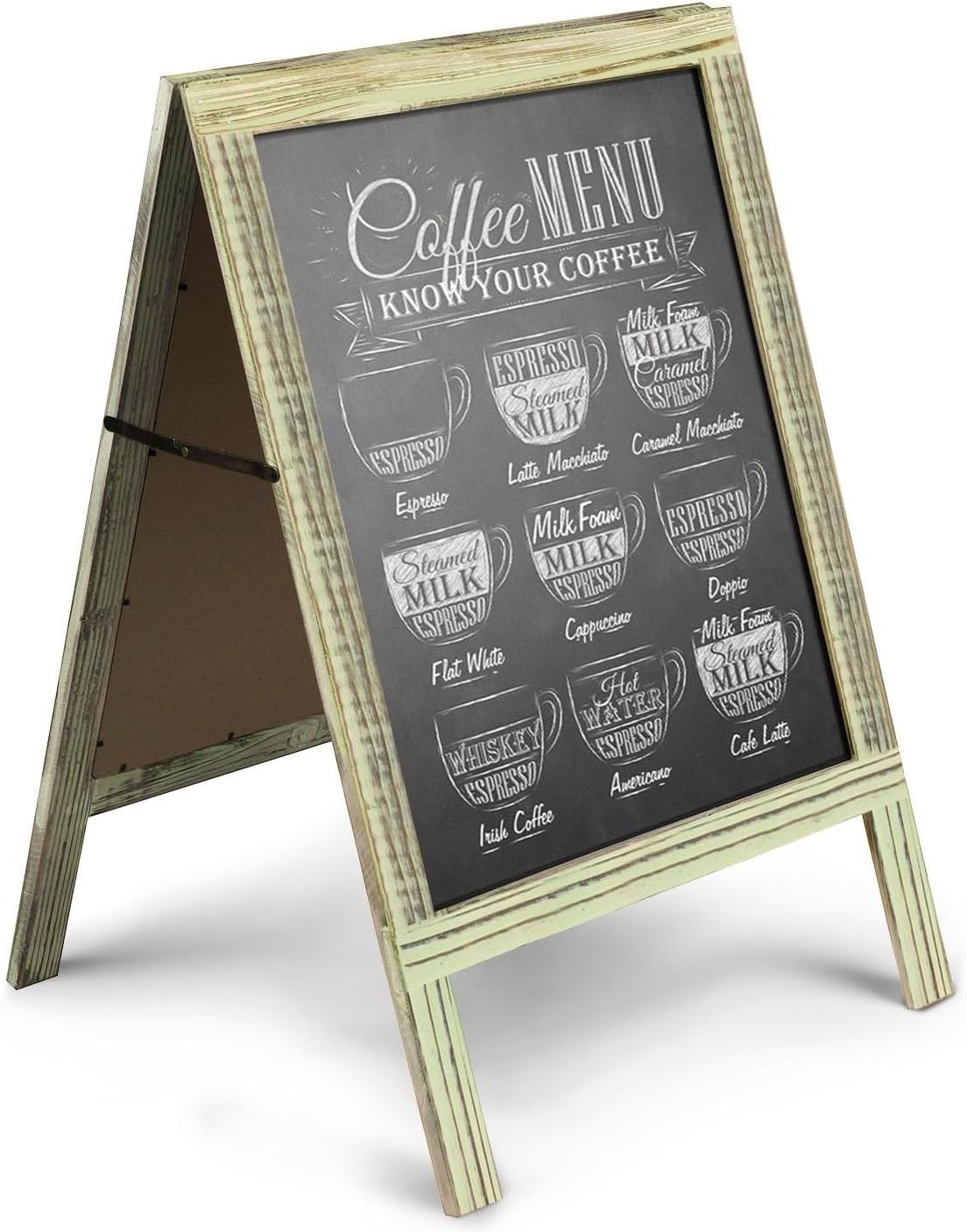 Flexzion A-Frame Sidewalk Sign Outdoor Chalkboard Easel Rustic Vintage Framed Chalkboard Folding Sign, Two-Sided Standing Menu Board for Food Truck, Sandwich Board Sign, Bar Specials, Wedding and More 29.5 x 19.5 x 19.6 inches